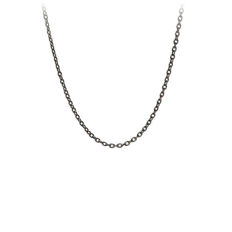 An extendable sterling silver chain with oxidized medium cable links