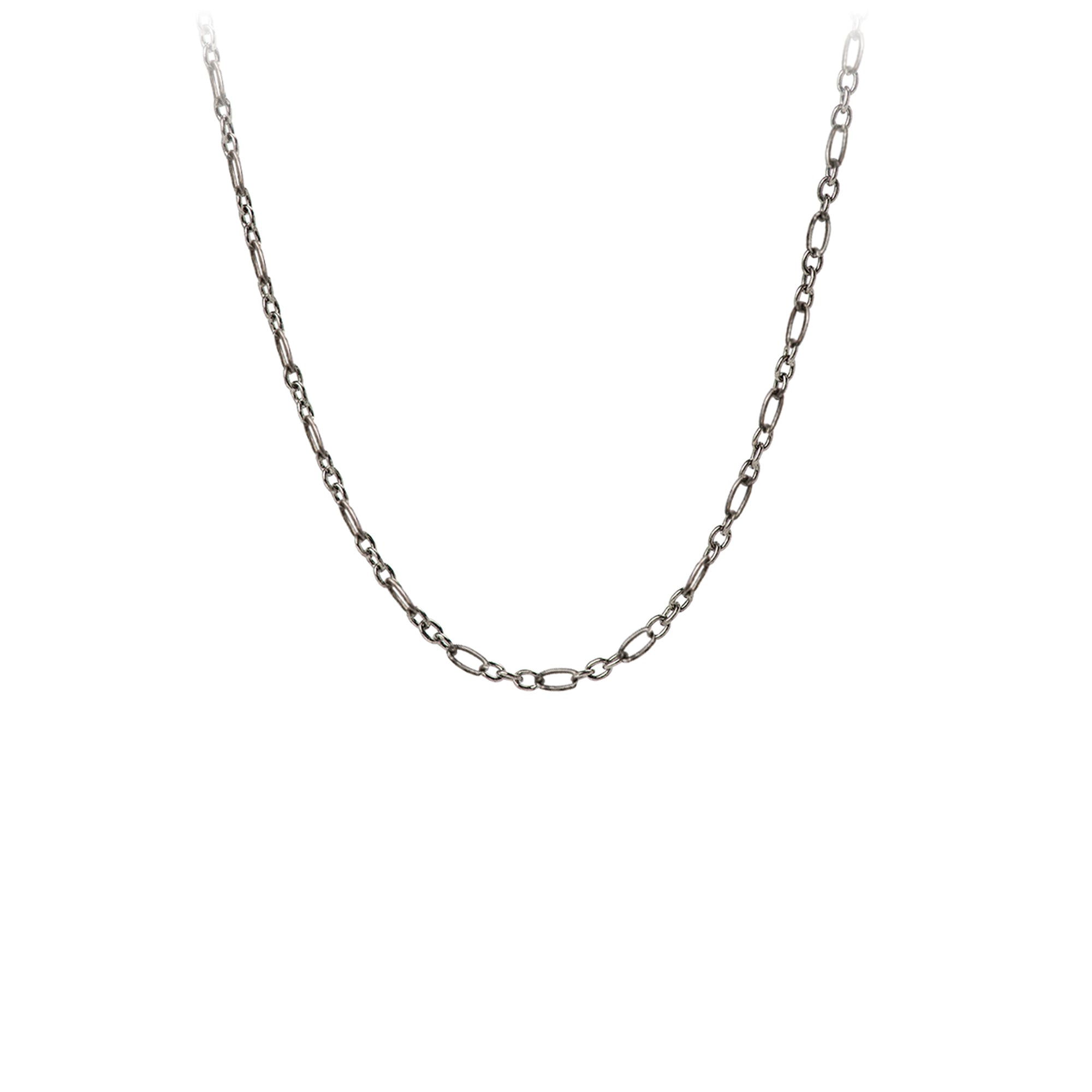 A sterling silver chain with medium oxidized anchor links