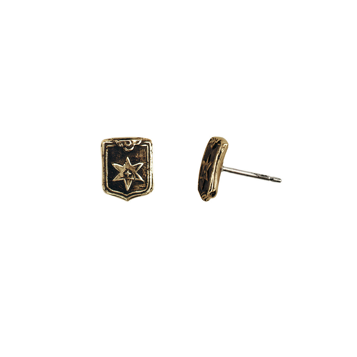 A set of our bronze Look Within talisman stud earrings.