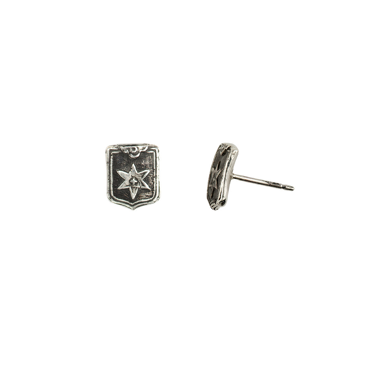 A set of our sterling silver Look Within talisman stud earrings.