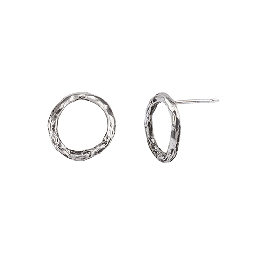 A set of our small sterling silver open circle stud earrings.