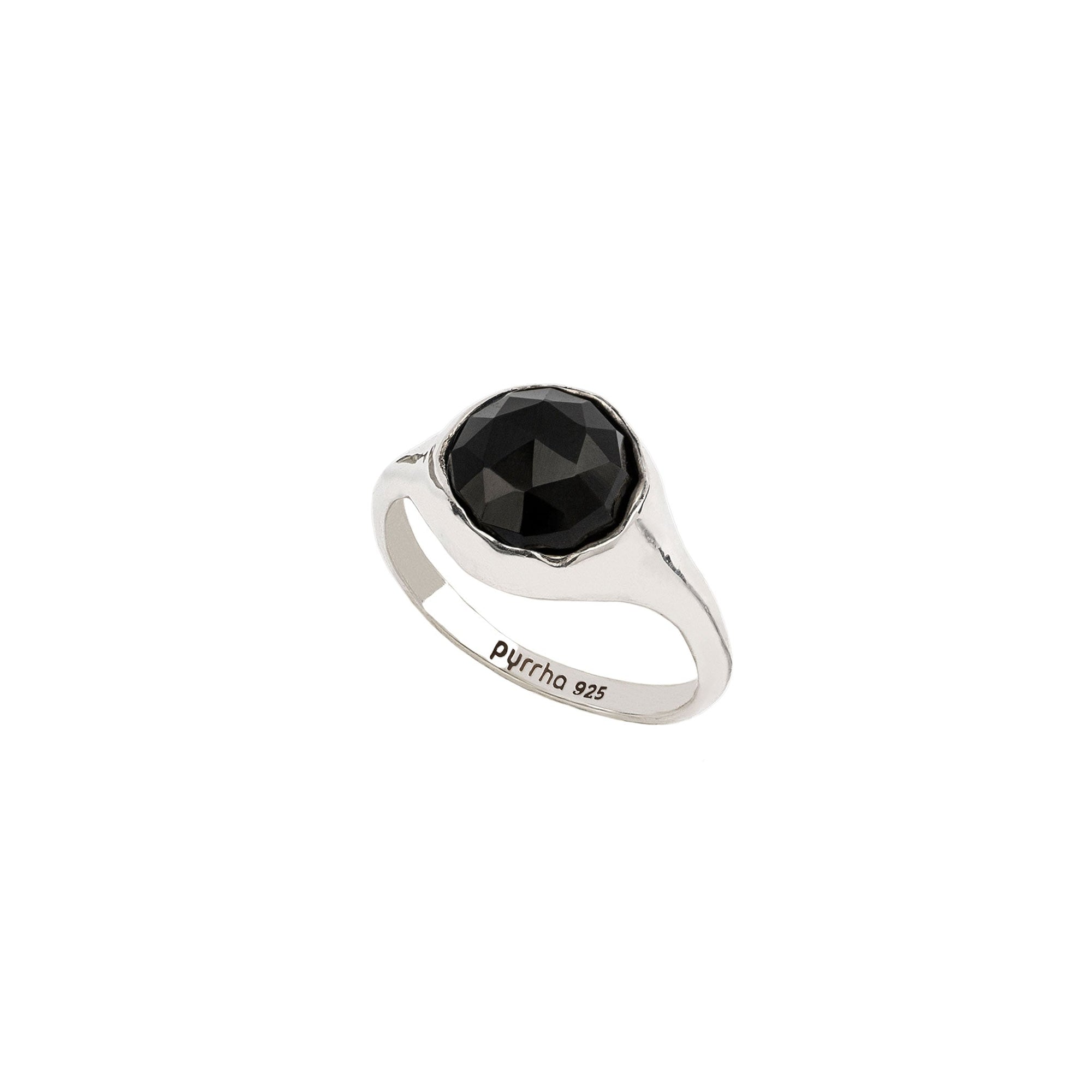 Black Onyx Large Faceted Stone Set Signet Ring