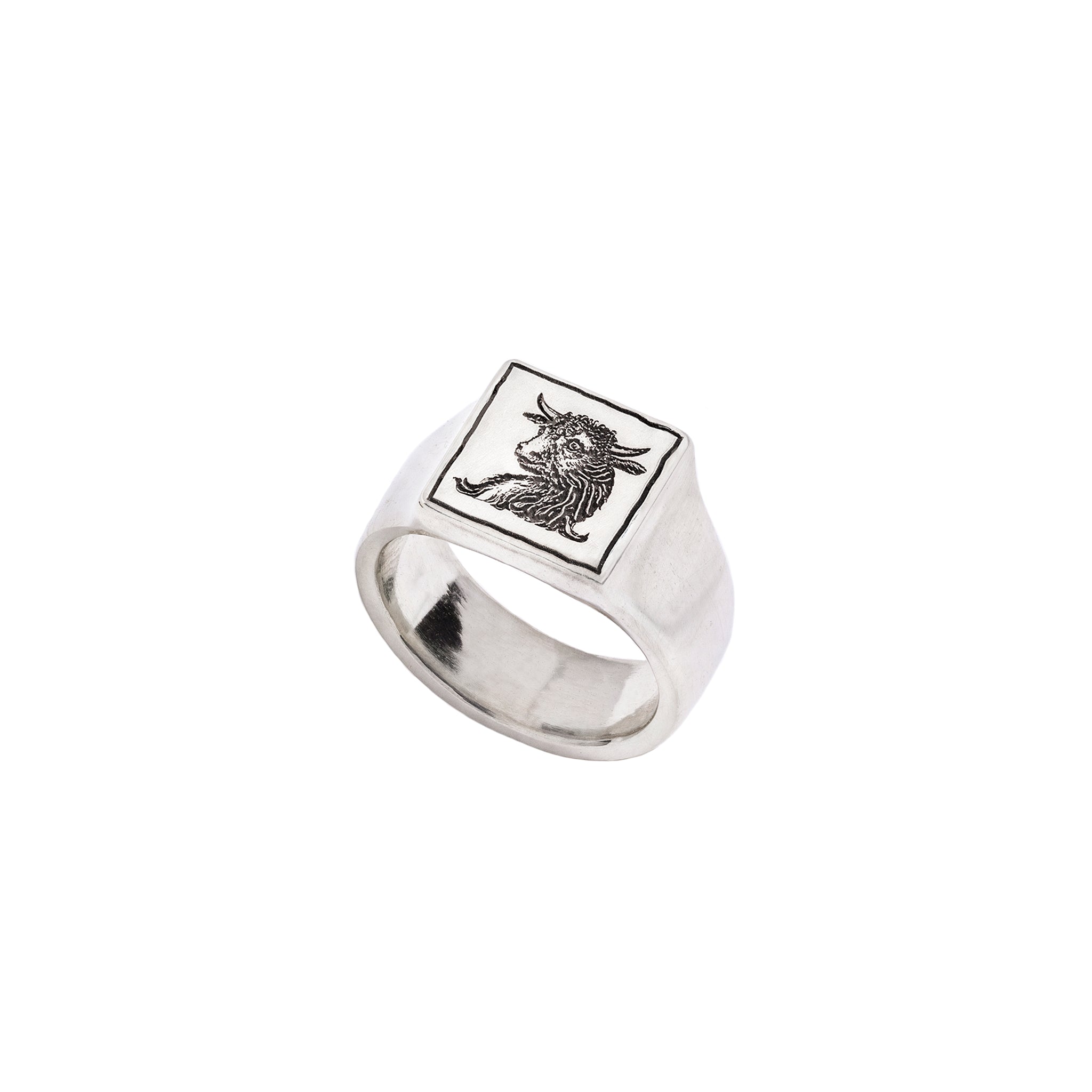 Bull Square Signet Ring