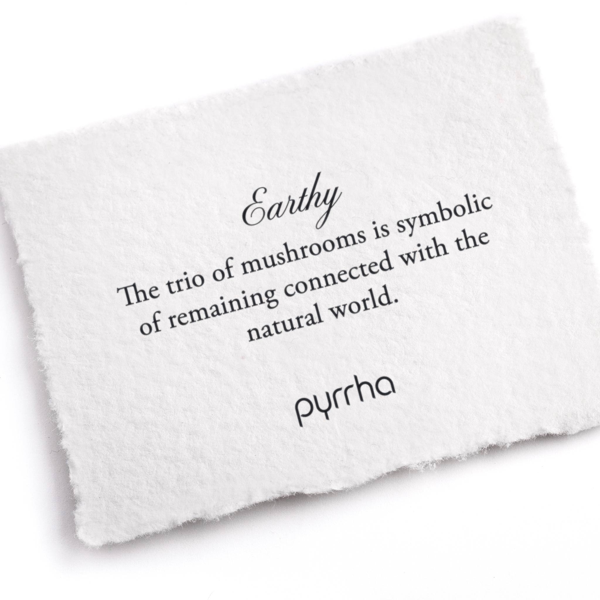 A hand-torn, letterpress printed card describing the meaning for Pyrrha's Earthy Appreciation Talisman