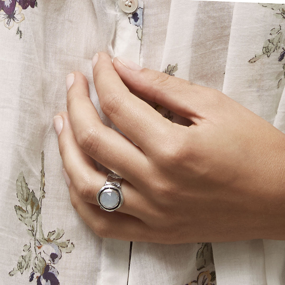 Chalcedony Faceted Stone Talisman Ring