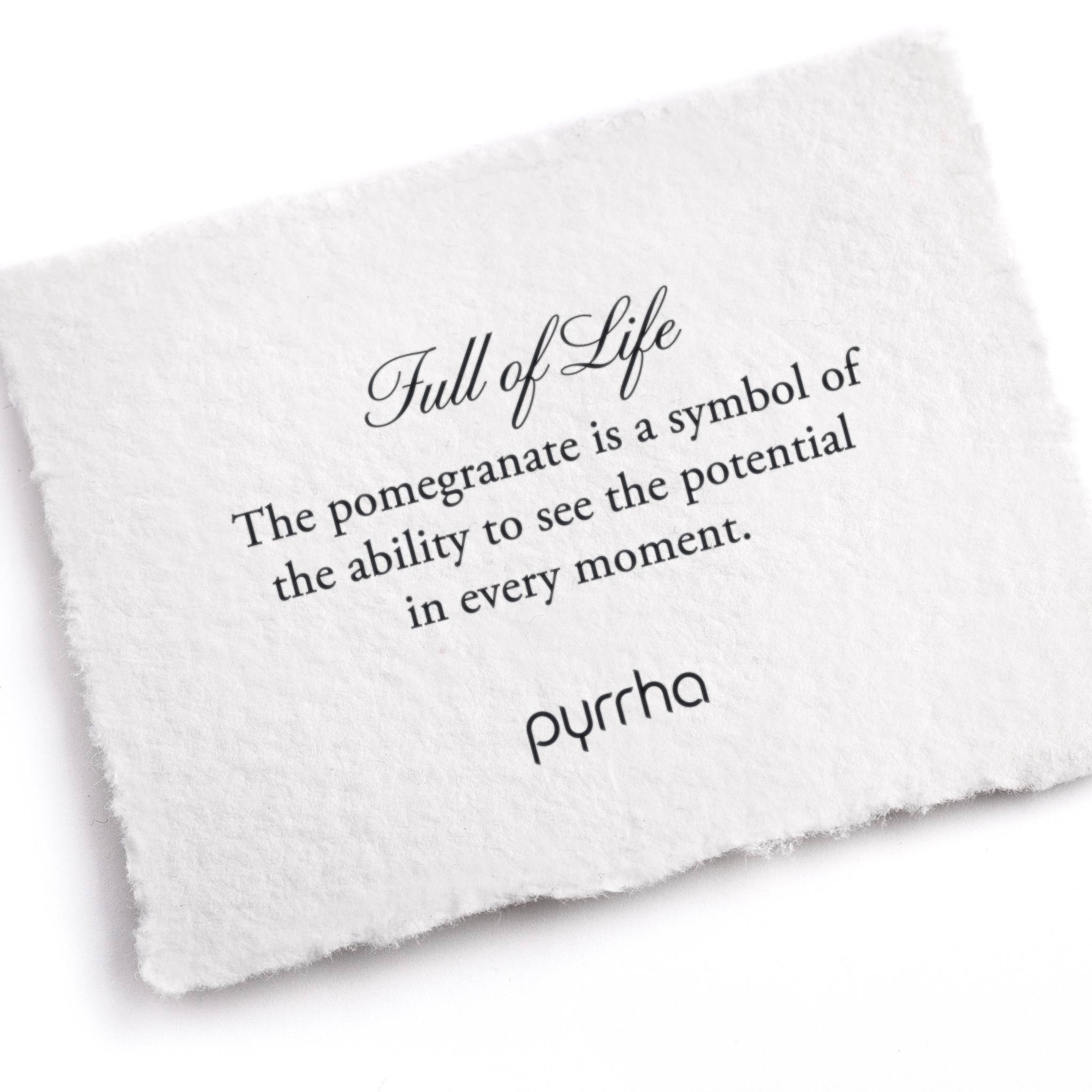 A hand-torn, letterpress printed card describing the meaning for Pyrrha's Full of Life Appreciation Talisman