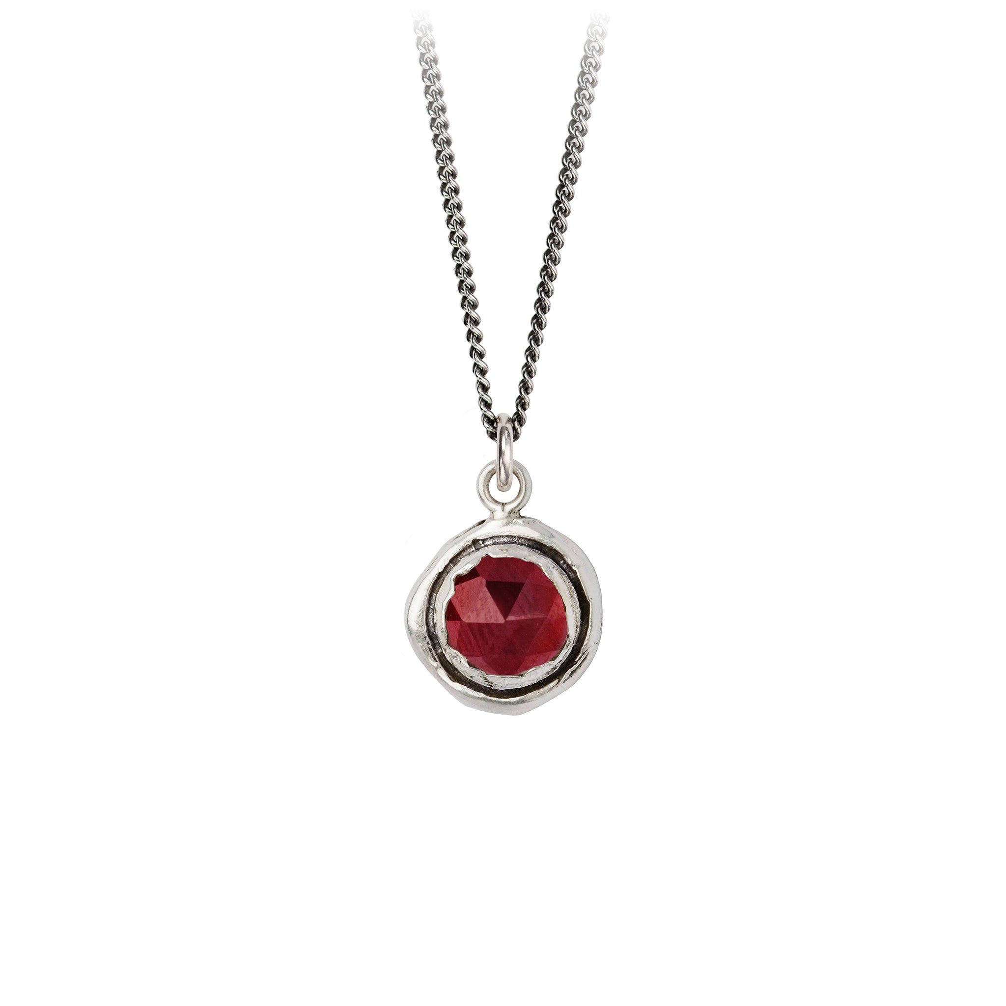 Pyrrha Garnet Faceted Stone Talisman Necklace Silver