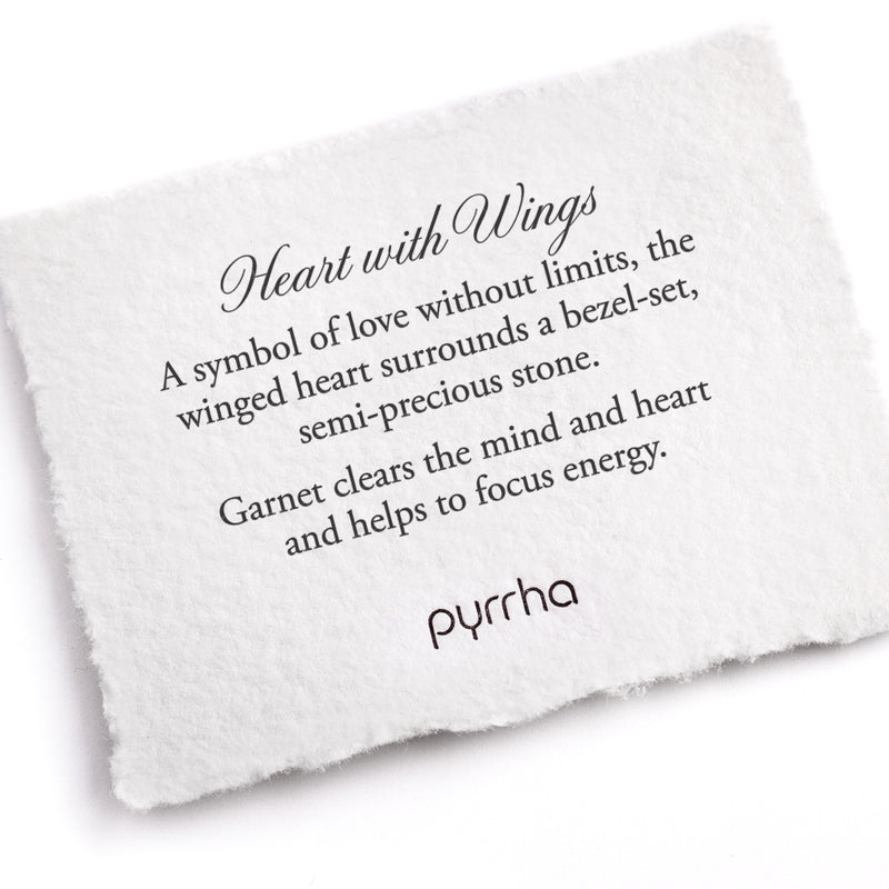 Pyrrha Heart with Wings Garnet Faceted Stone Talisman Bronze