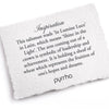 A hand-torn, letterpress printed card describing the meaning for Pyrrha's Inspiration Talisman Necklace