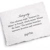 A hand-torn, letterpress printed card describing the meaning for Pyrrha's Integrity Talisman