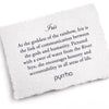 A handtorn cotton card describing the meaning for our Iris 14K Gold Goddess Talisman.