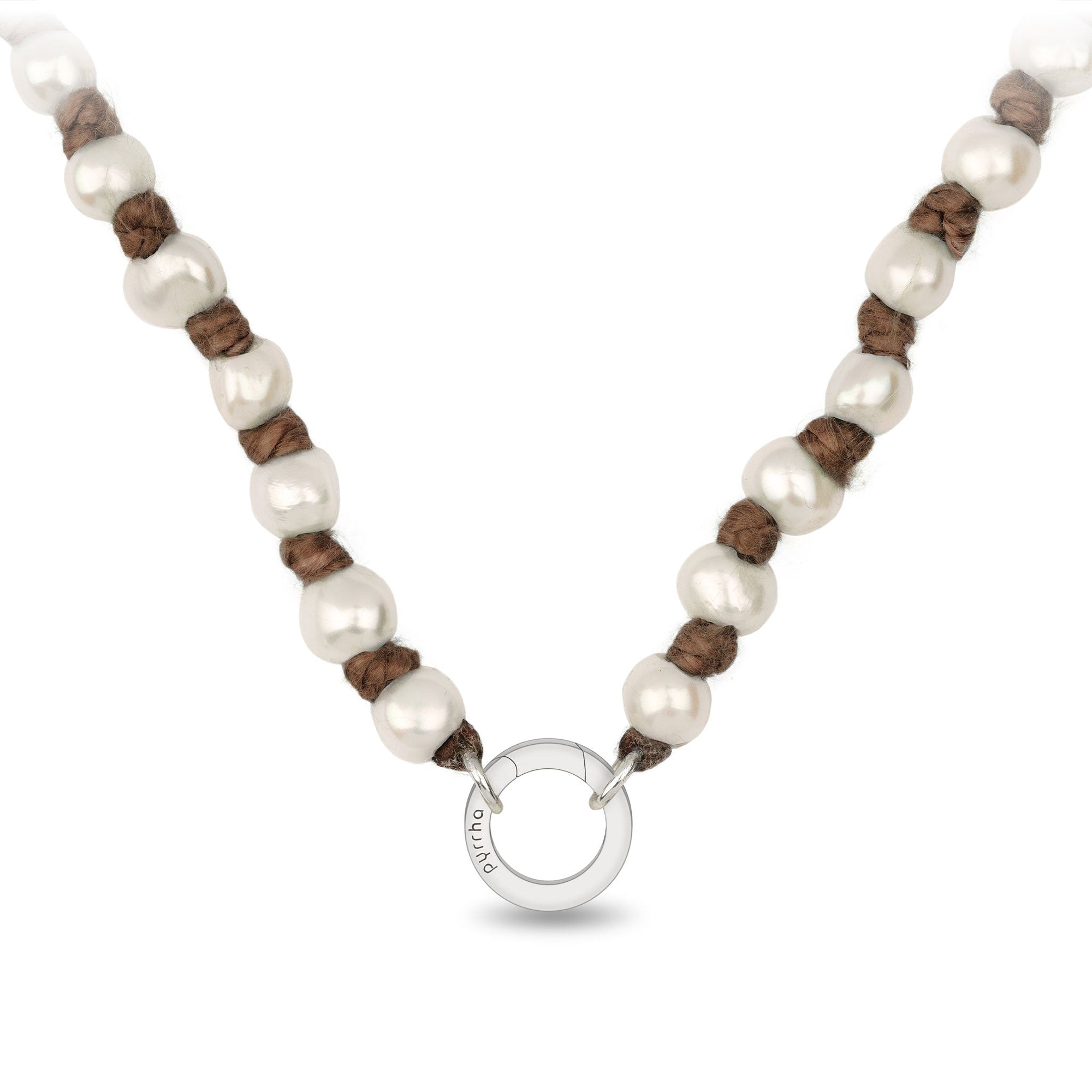 Knotted Hand Dyed Brown Silk Pearl Necklace with Talisman Clip