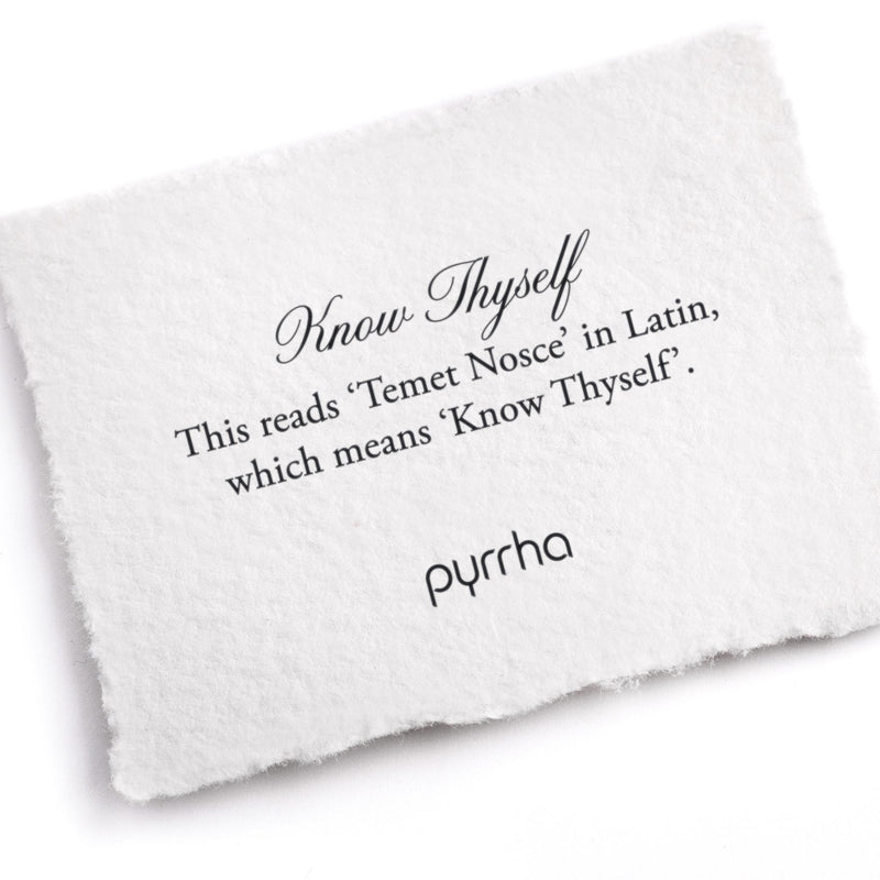 Pyrrha's 14k gold know thyself latin motto poesy ring