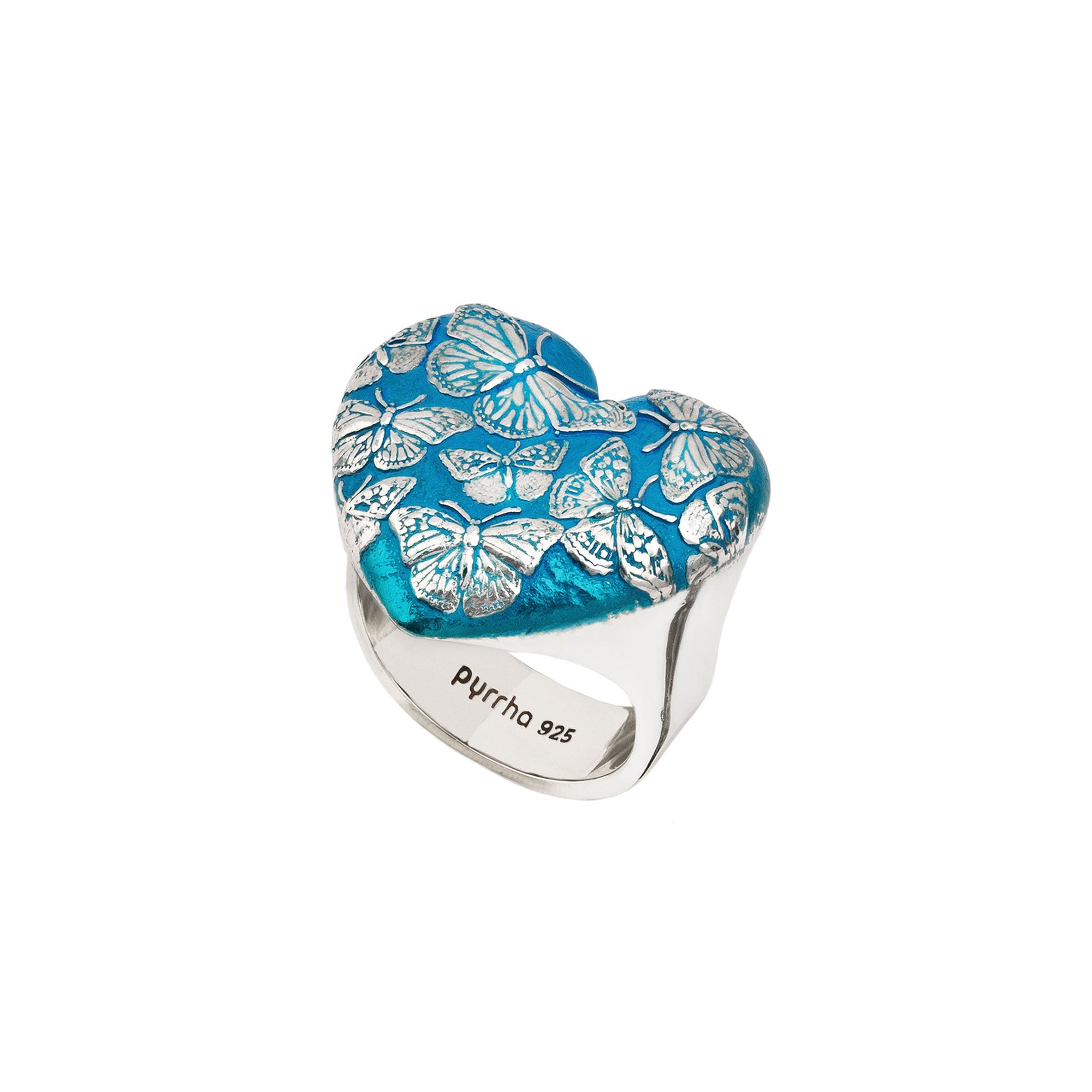 Butterfly Large Puffed Heart Signet Ring - Capri Blue