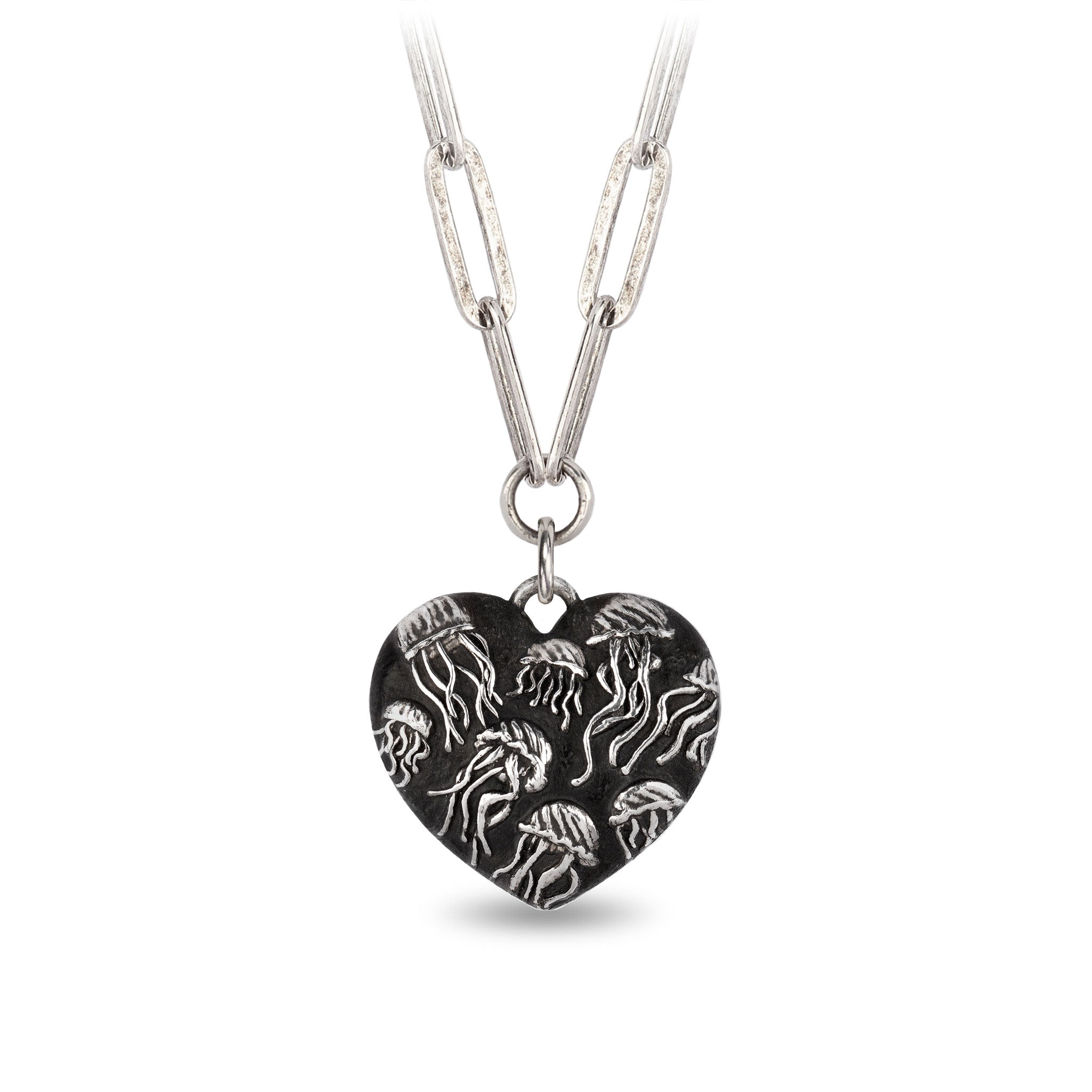 Jellyfish Large Puffed Heart Large Paperclip Chain Necklace