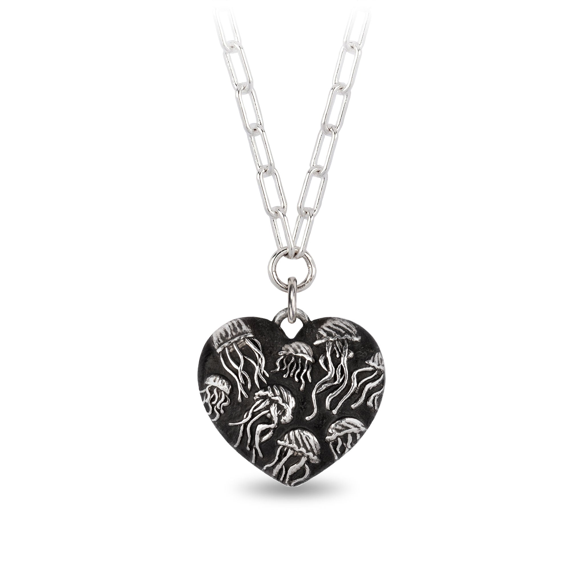 Jellyfish Large Puffed Heart Small Paperclip Chain Necklace