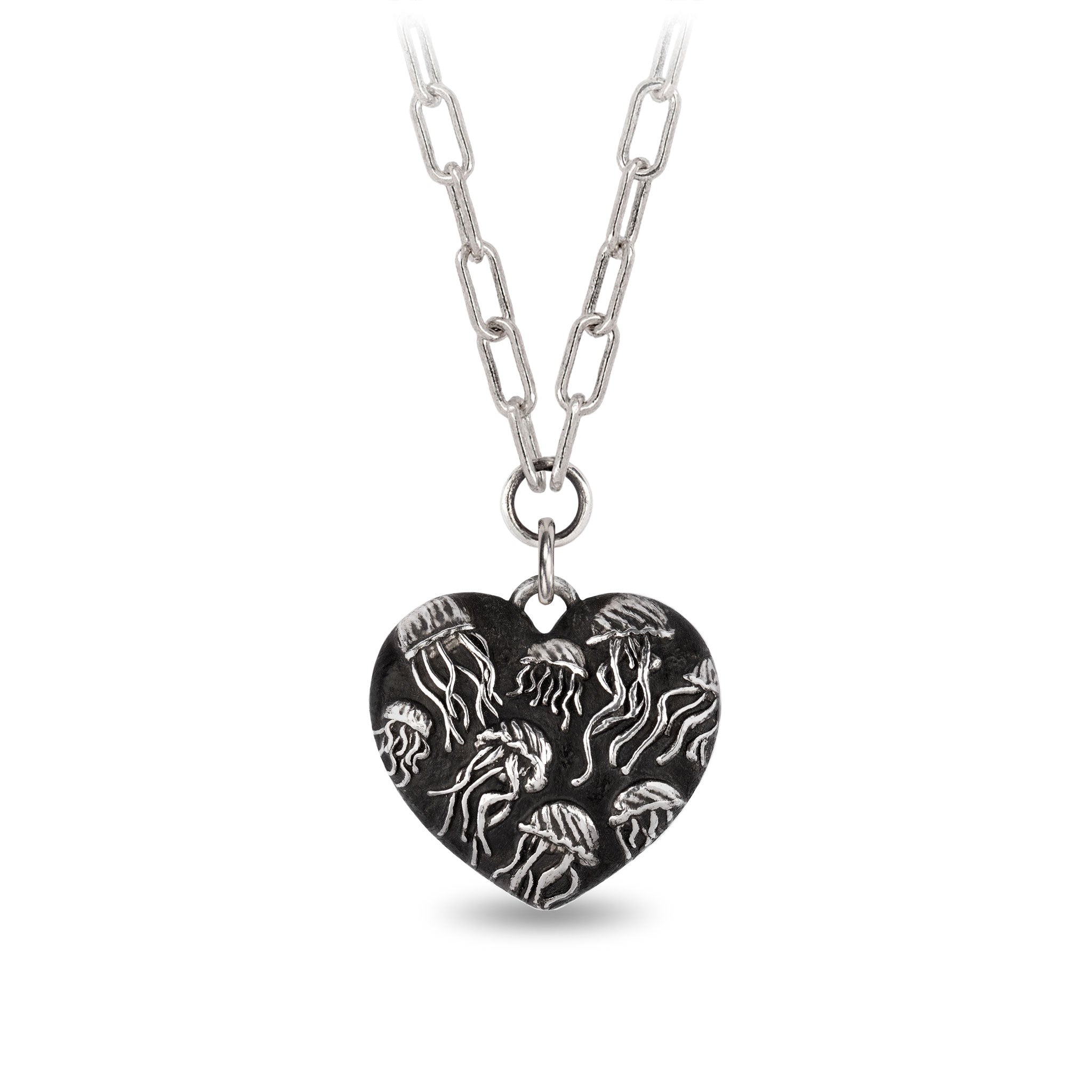 Jellyfish Large Puffed Heart Small Paperclip Chain Necklace