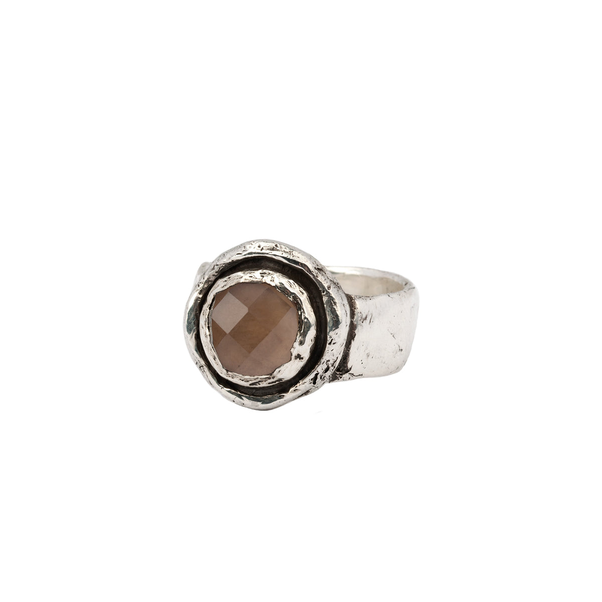Smoky Quartz Faceted Stone Talisman Ring