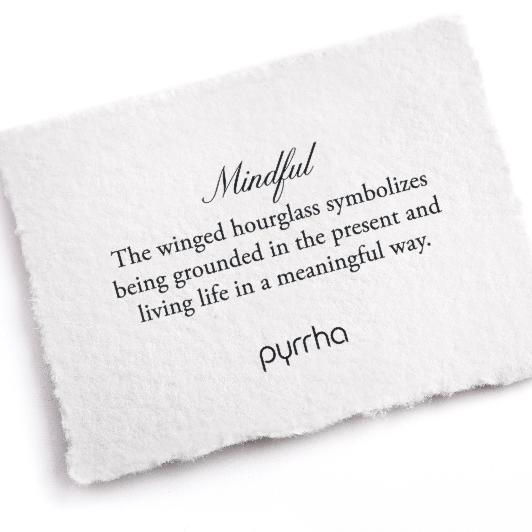 A hand-torn, letterpress printed card describing the meaning for Pyrrha's Mindful Appreciation Talisman