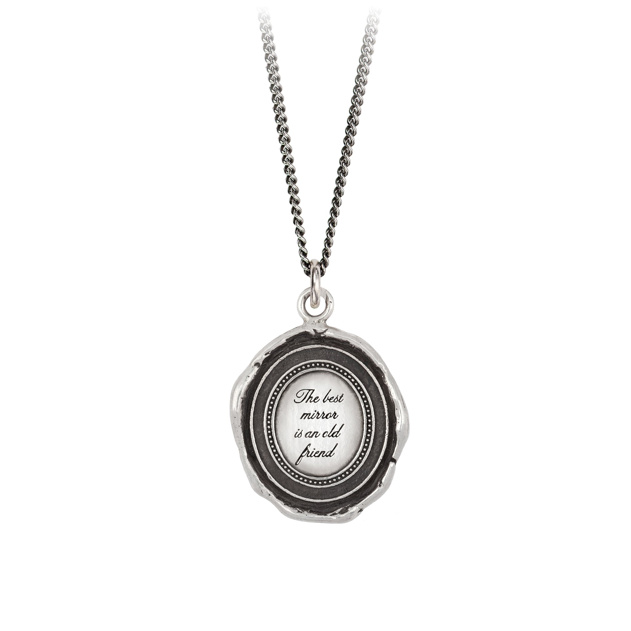 Pyrrha Mirror Talisman Necklace Fine Curb Chain Silver