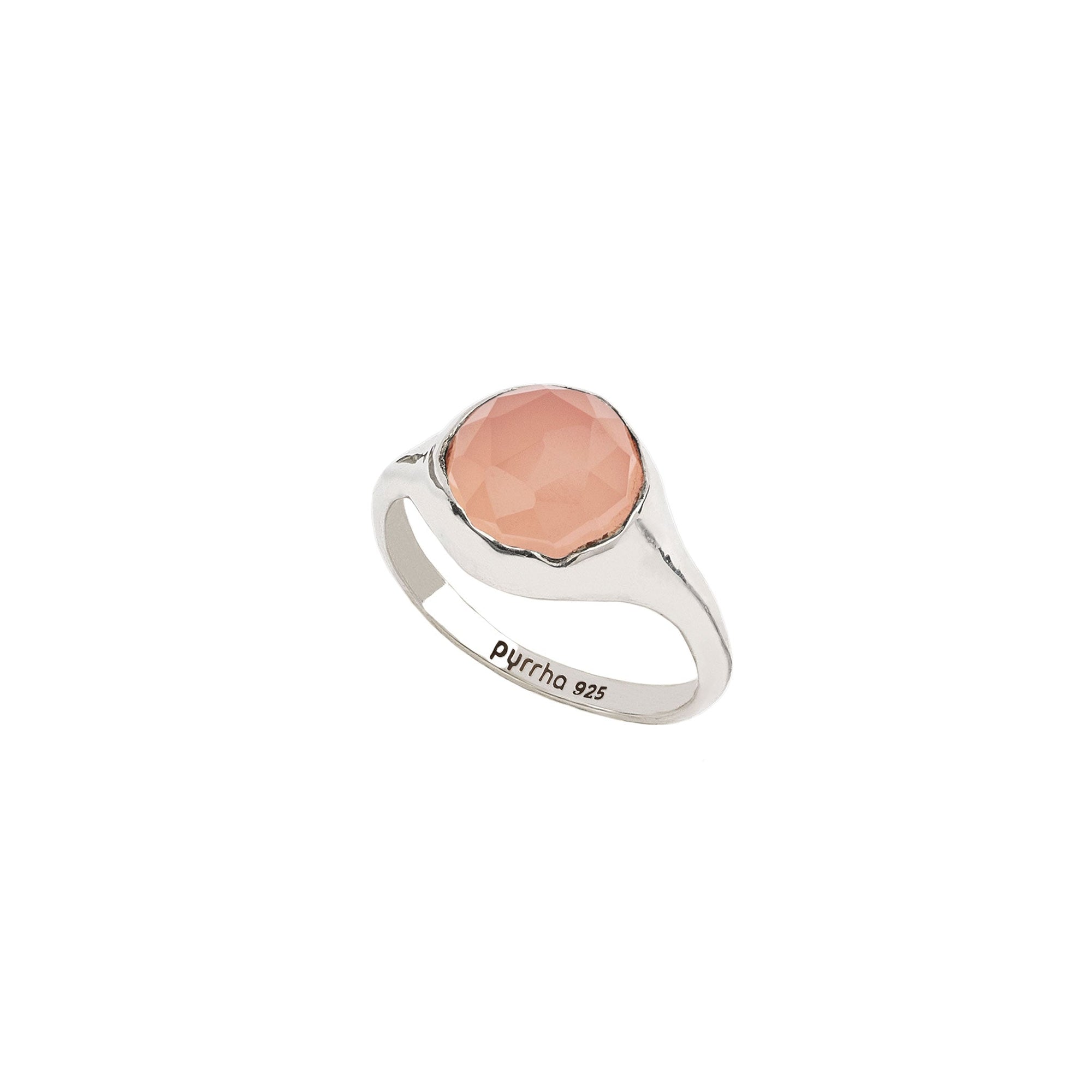 Pink Chalcedony Large Faceted Stone Set Signet Ring