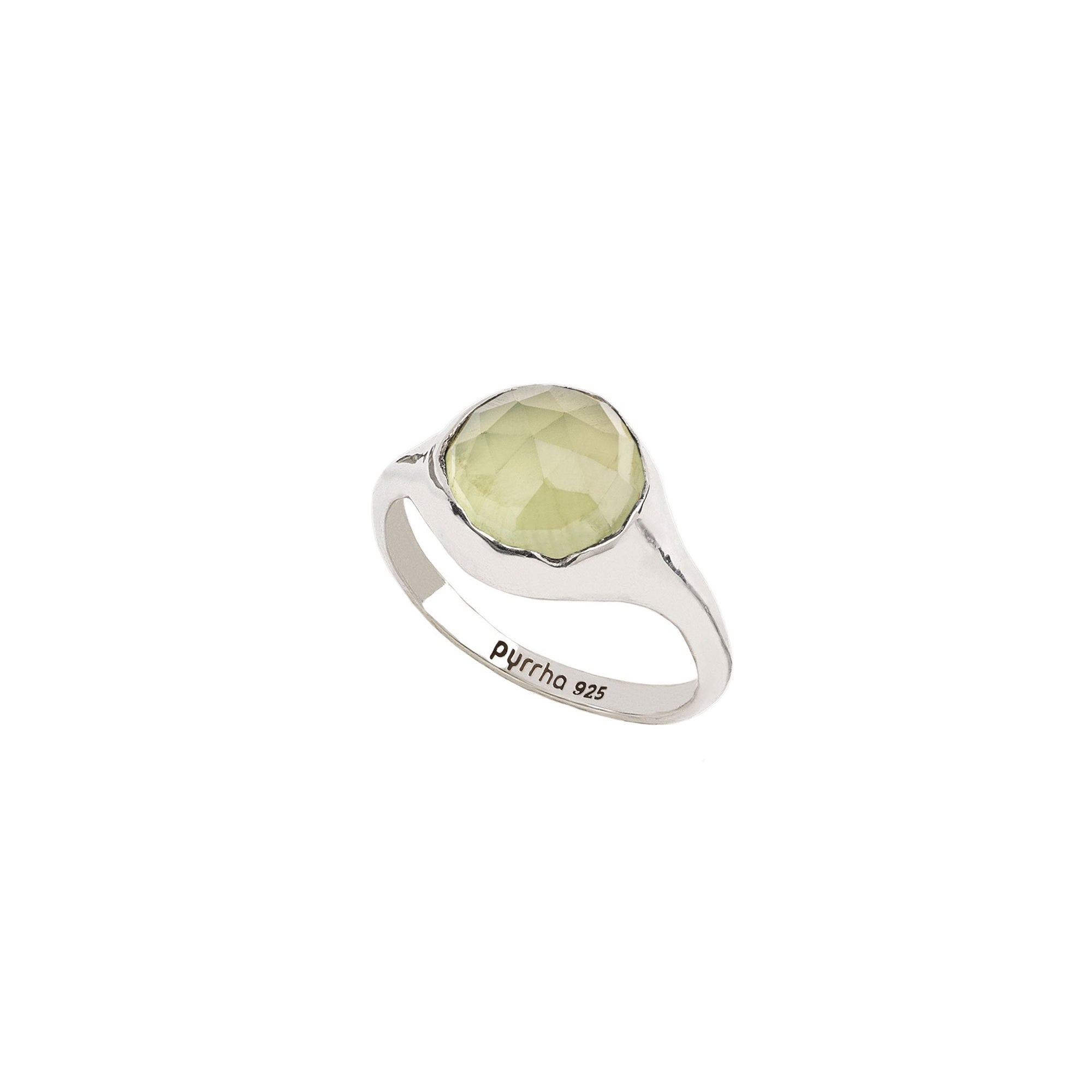 Prehnite Large Faceted Stone Set Signet Ring