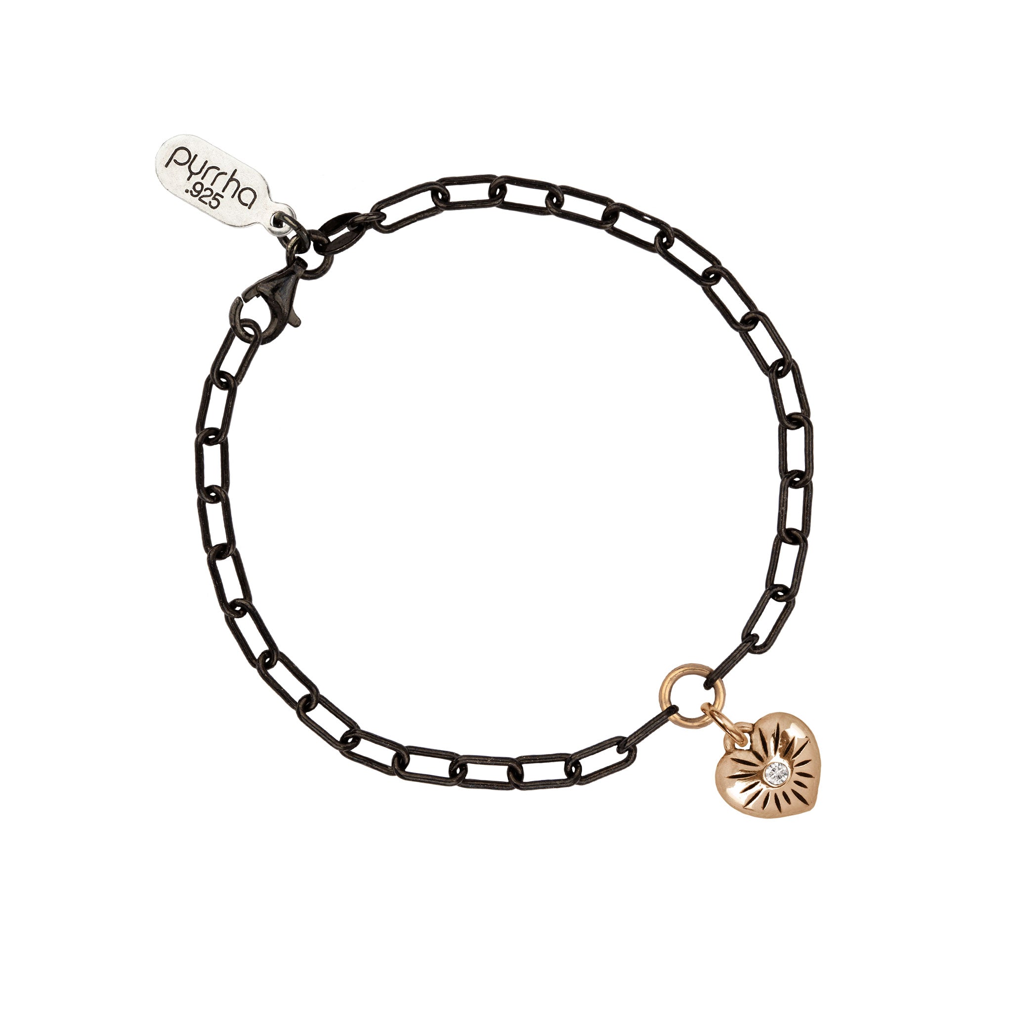 Small Puffed Heart Diamond Set Small Paperclip Chain Bracelet