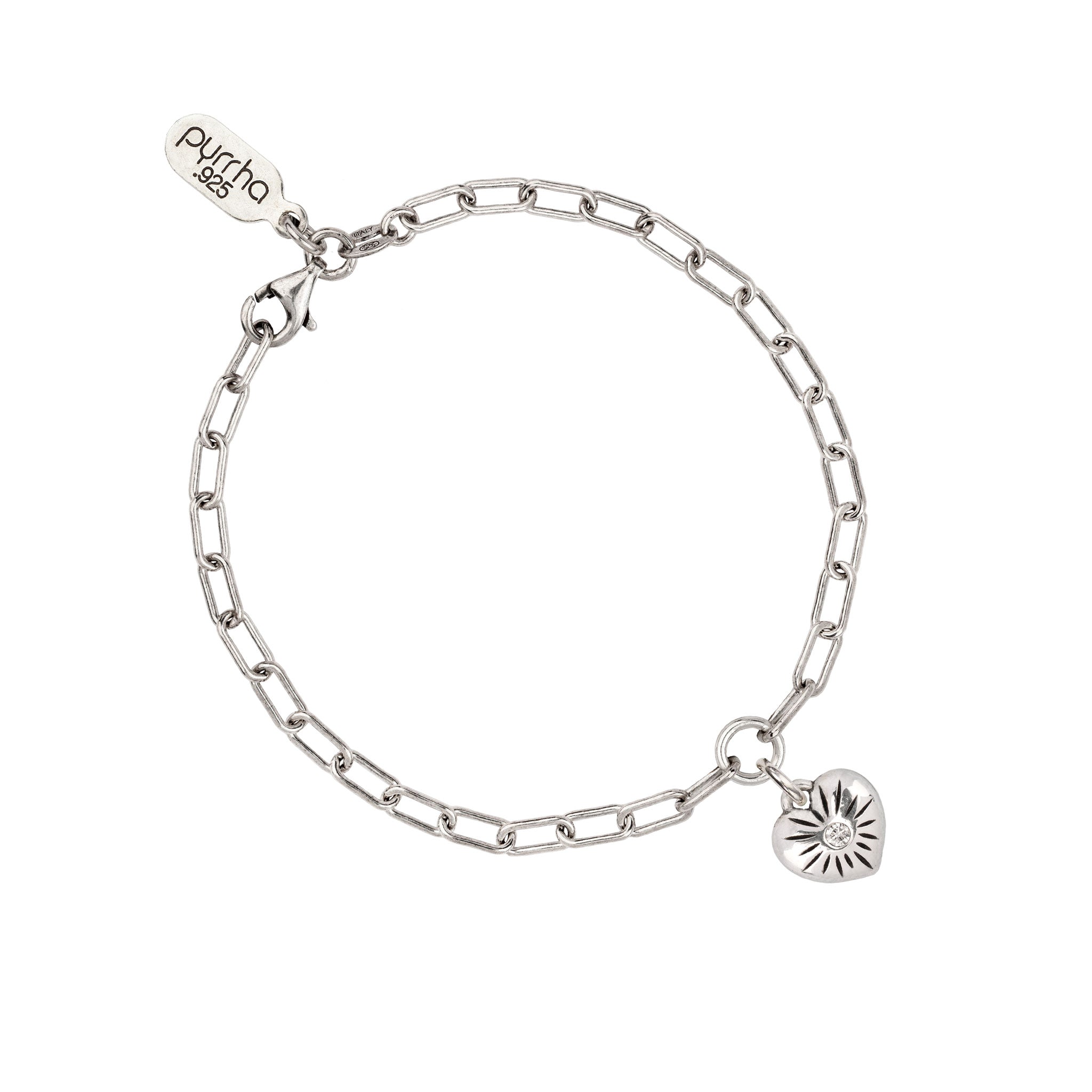 Small Puffed Heart Diamond Set Small Paperclip Chain Bracelet