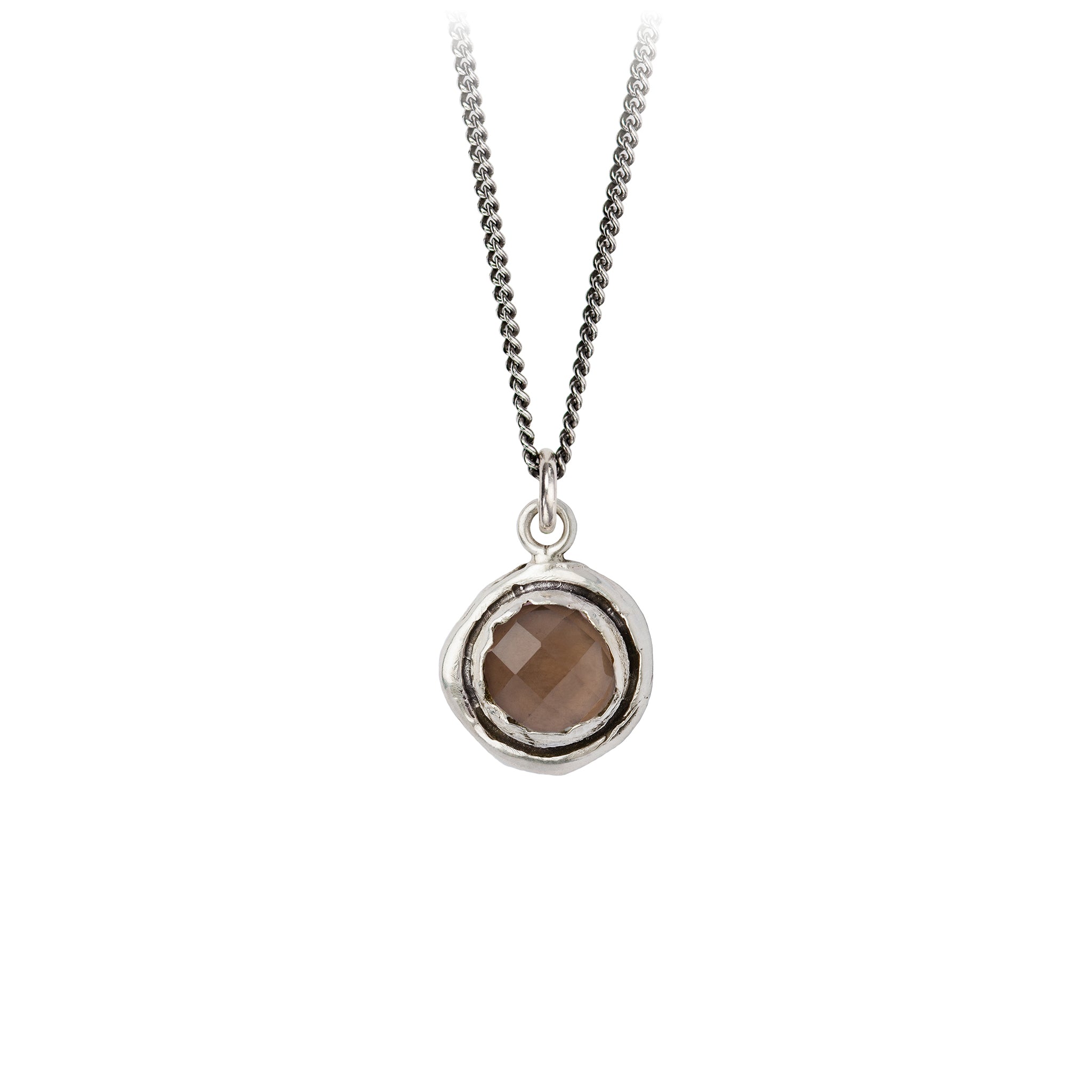 Pyrrha Smoky Quartz Faceted Stone Talisman Necklace Silver
