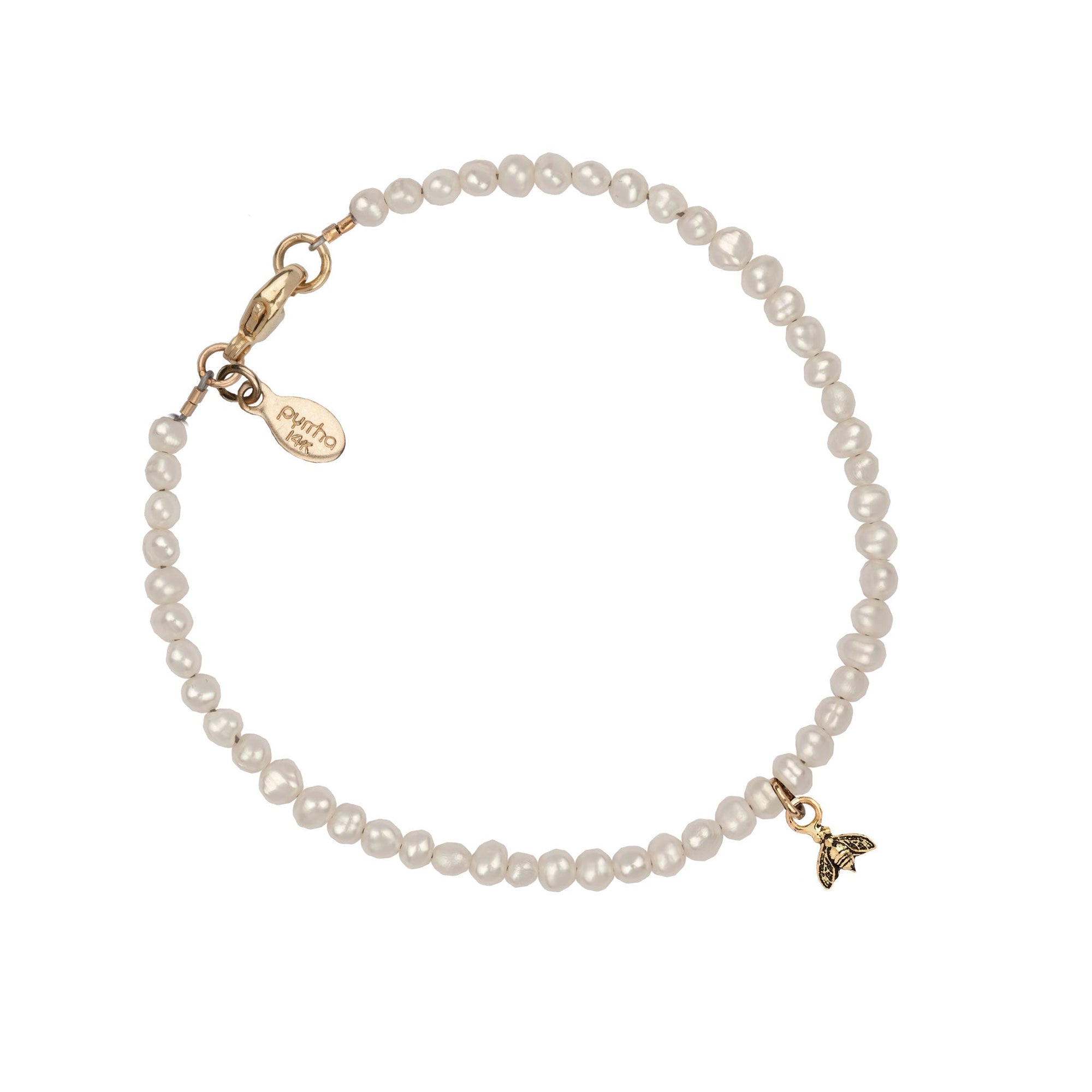 Bee 14K Gold Symbol Charm Freshwater Pearl Bracelet