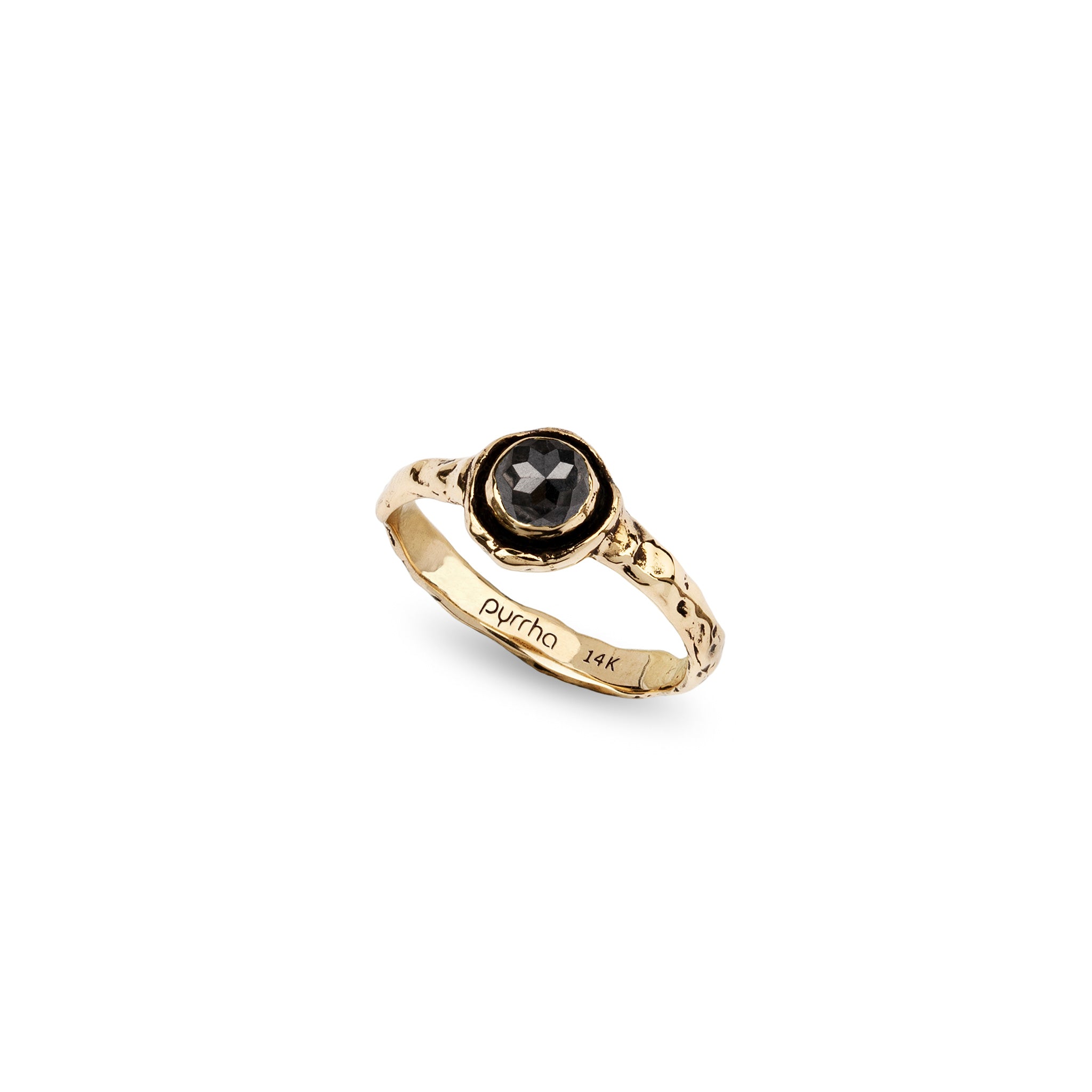 Narrow Charcoal Rustic Diamond 14K Gold Faceted Stone Ring