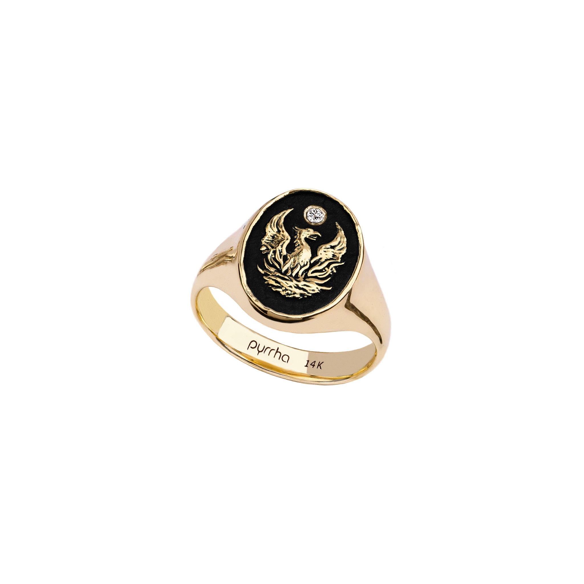 Fire Within 14K Gold Diamond Set Signet Ring