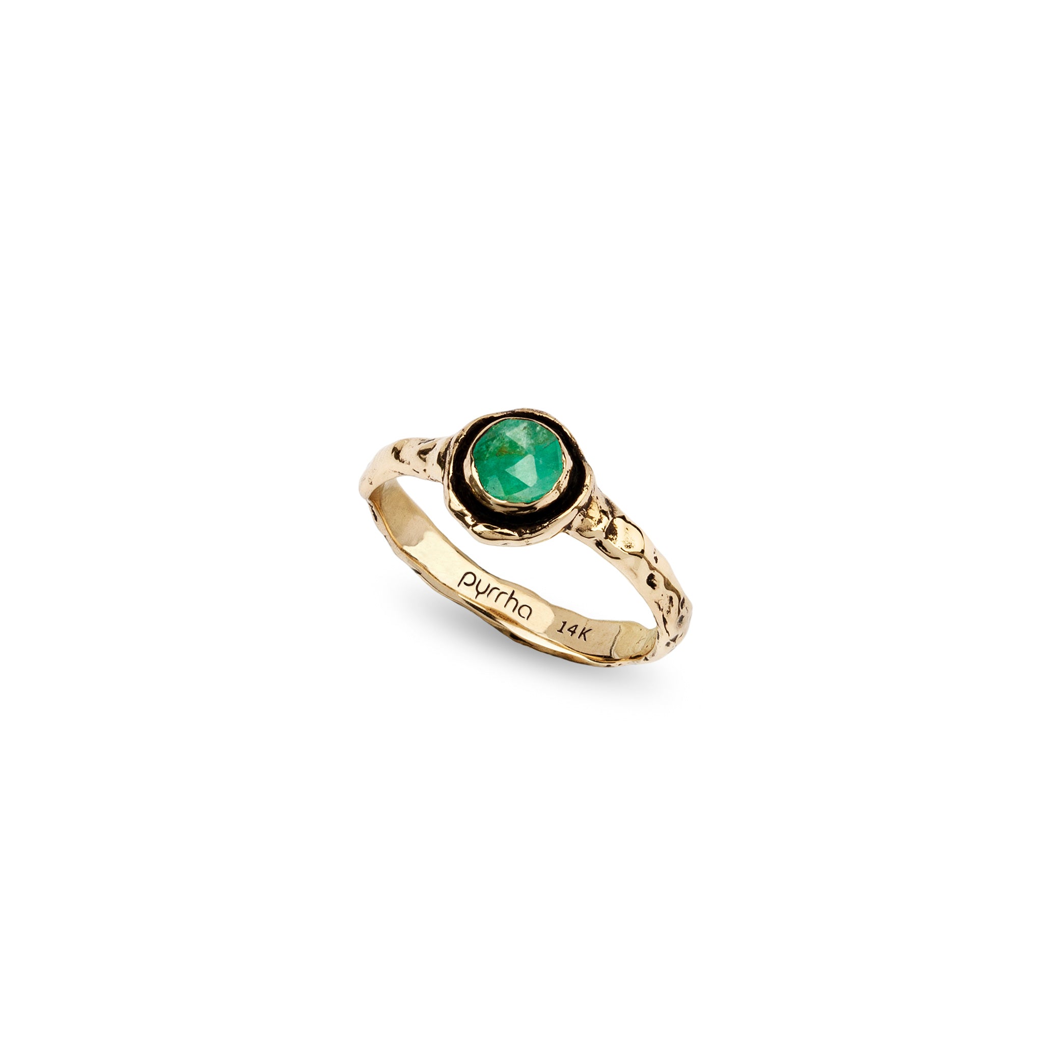 Narrow Emerald 14K Gold Faceted Stone Ring