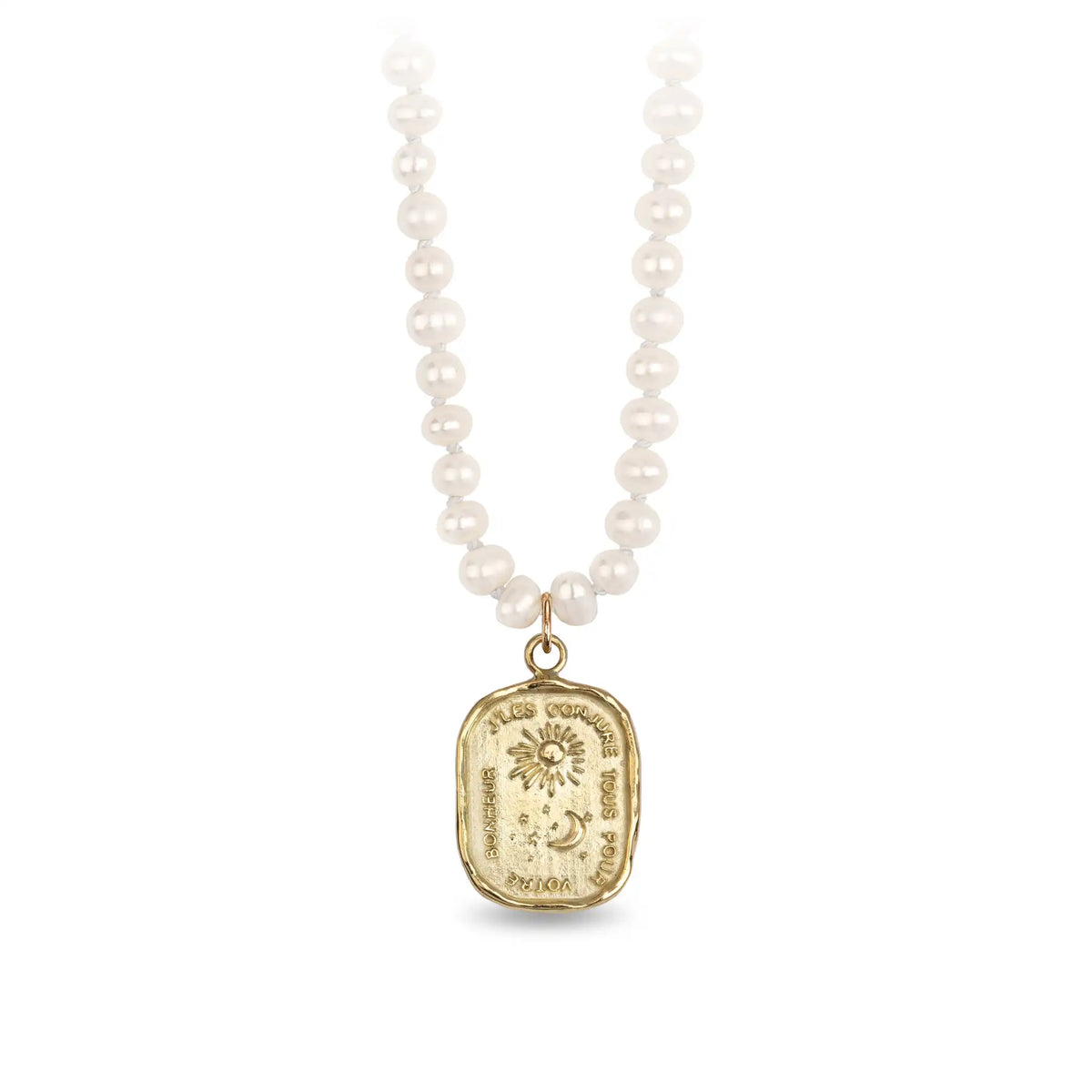 Everything For You 14K Gold Talisman - Unveiled on Knotted Freshwater Pearl Necklace