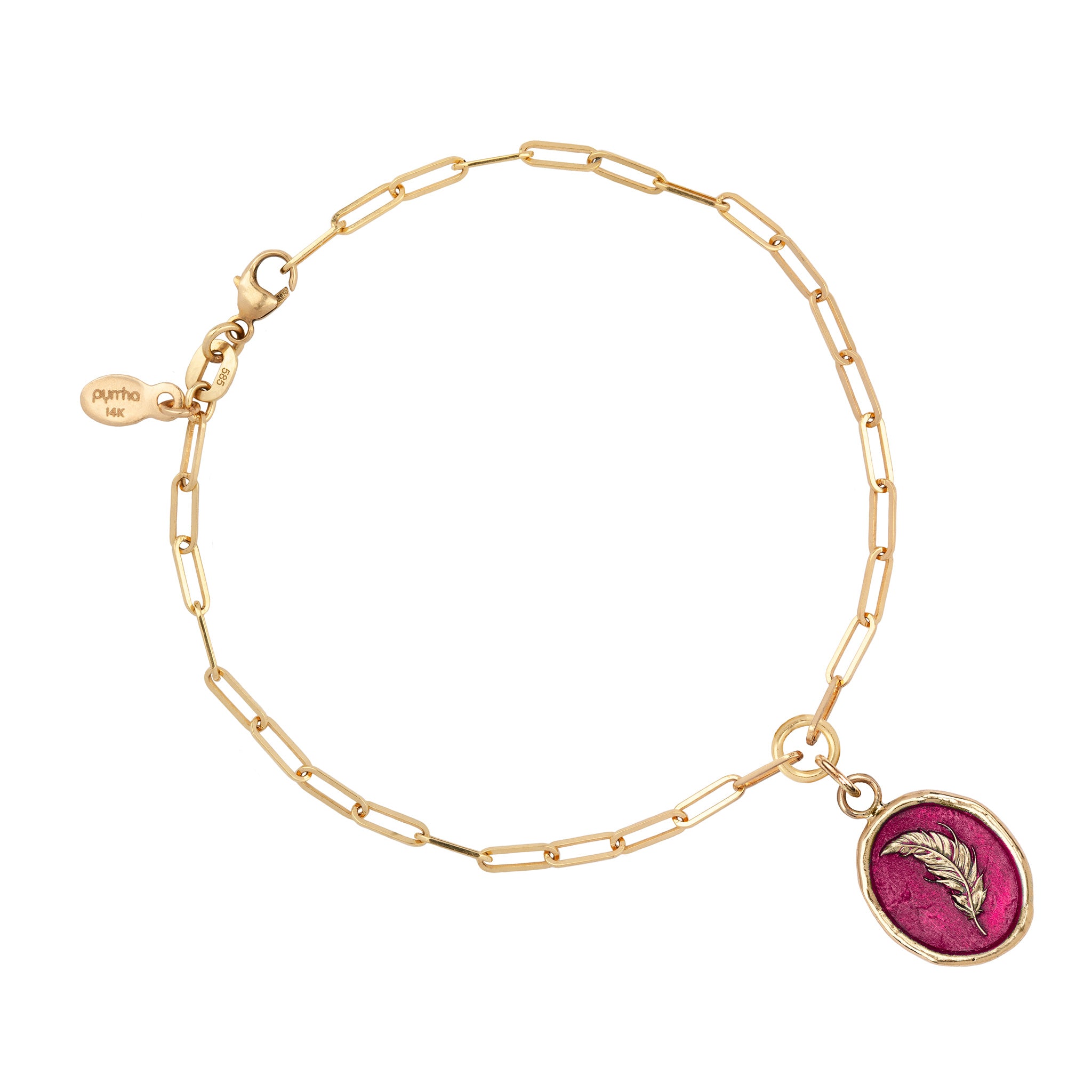 Feather 14K Gold Long Link Paperclip Chain Bracelet - True Colors