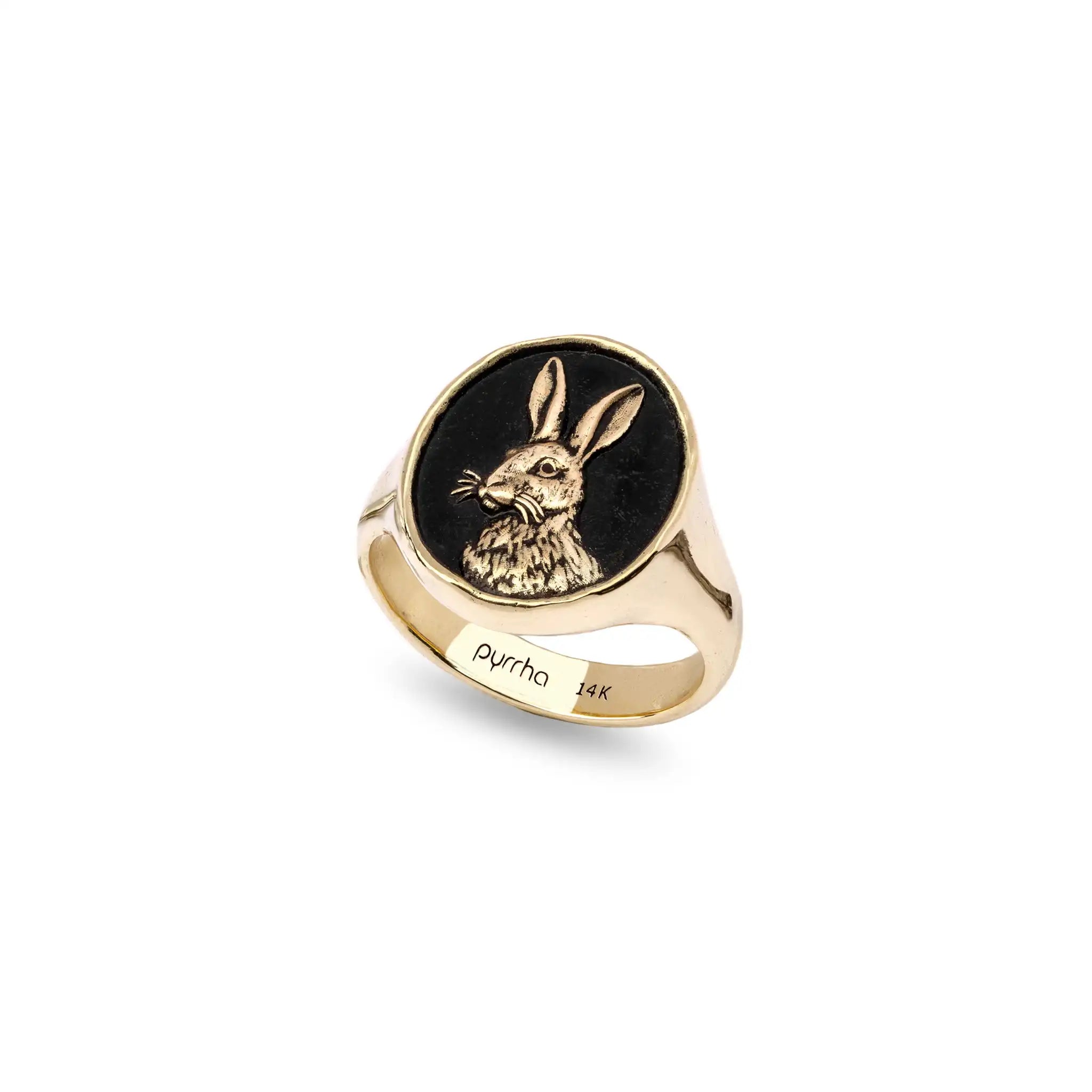 Hare 14K Gold Signet Ring