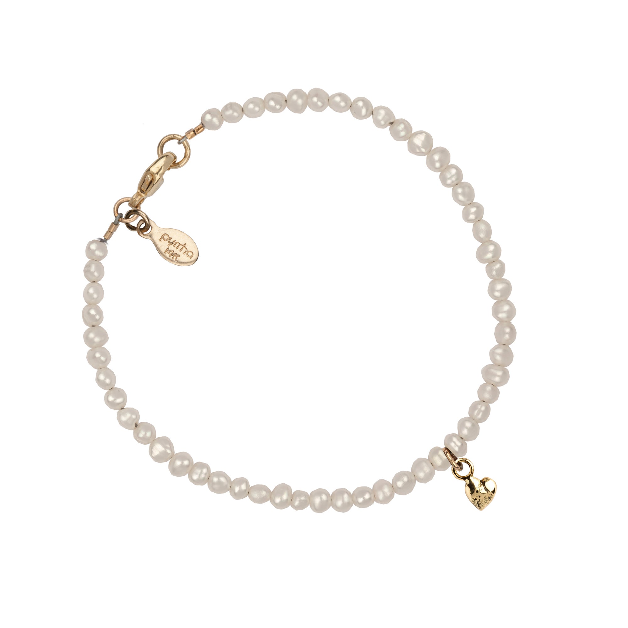 Heart 14K Gold Symbol Charm Freshwater Pearl Bracelet