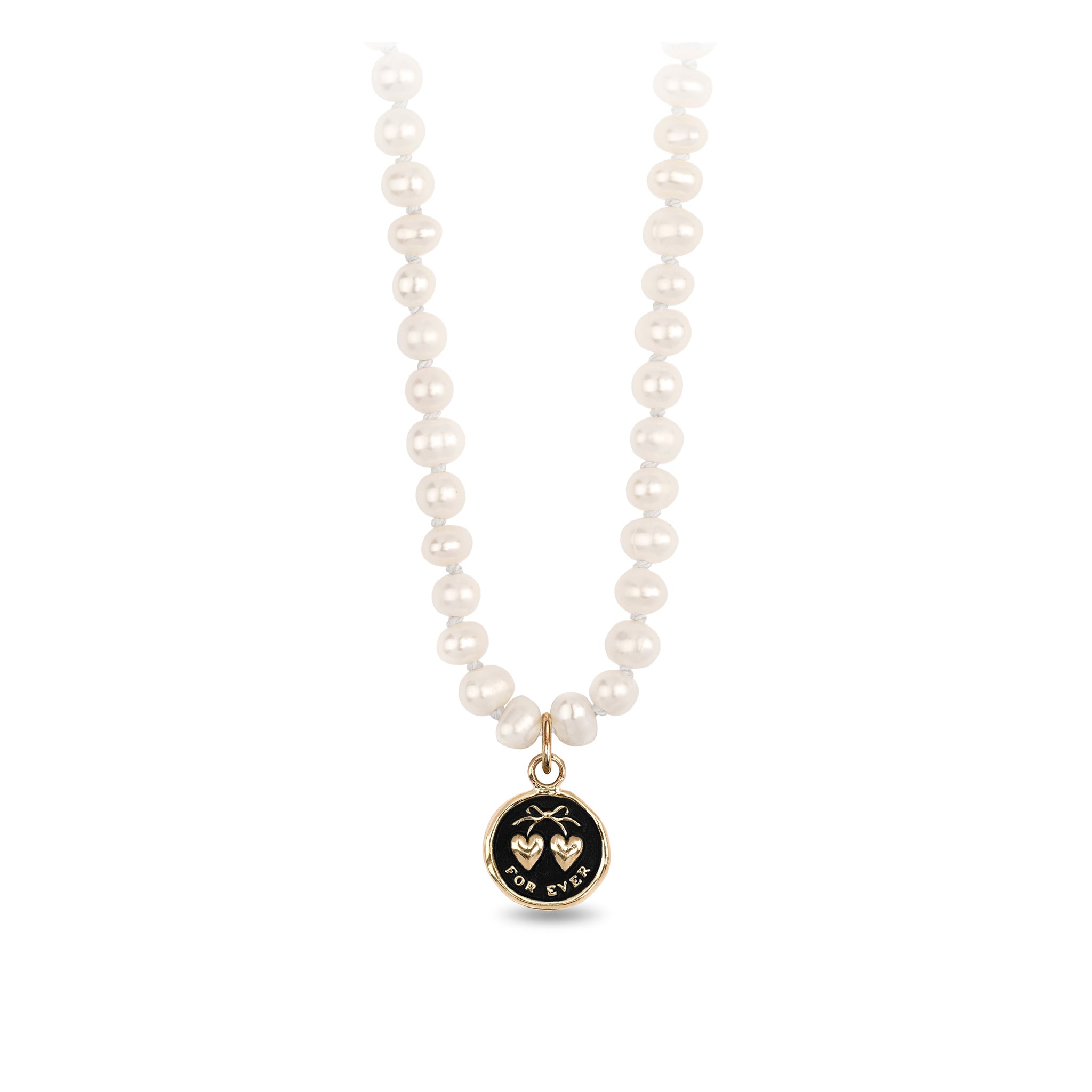 Hearts 14K Gold Talisman on Knotted Freshwater Pearl Necklace