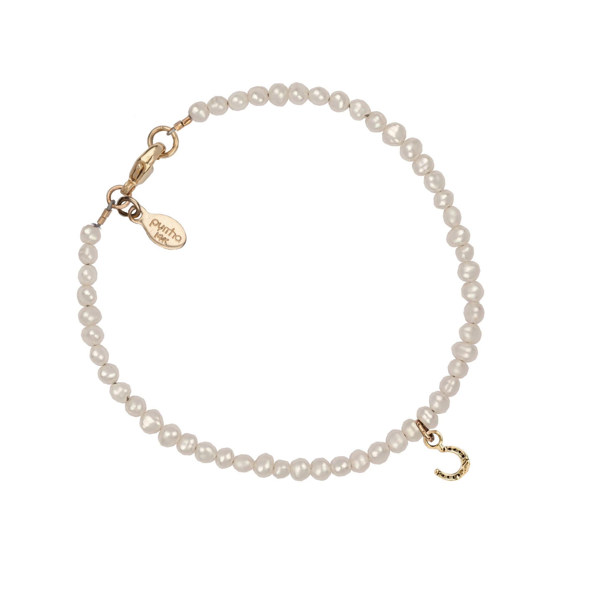 Horseshoe 14K Gold Symbol Charm Freshwater Pearl Bracelet