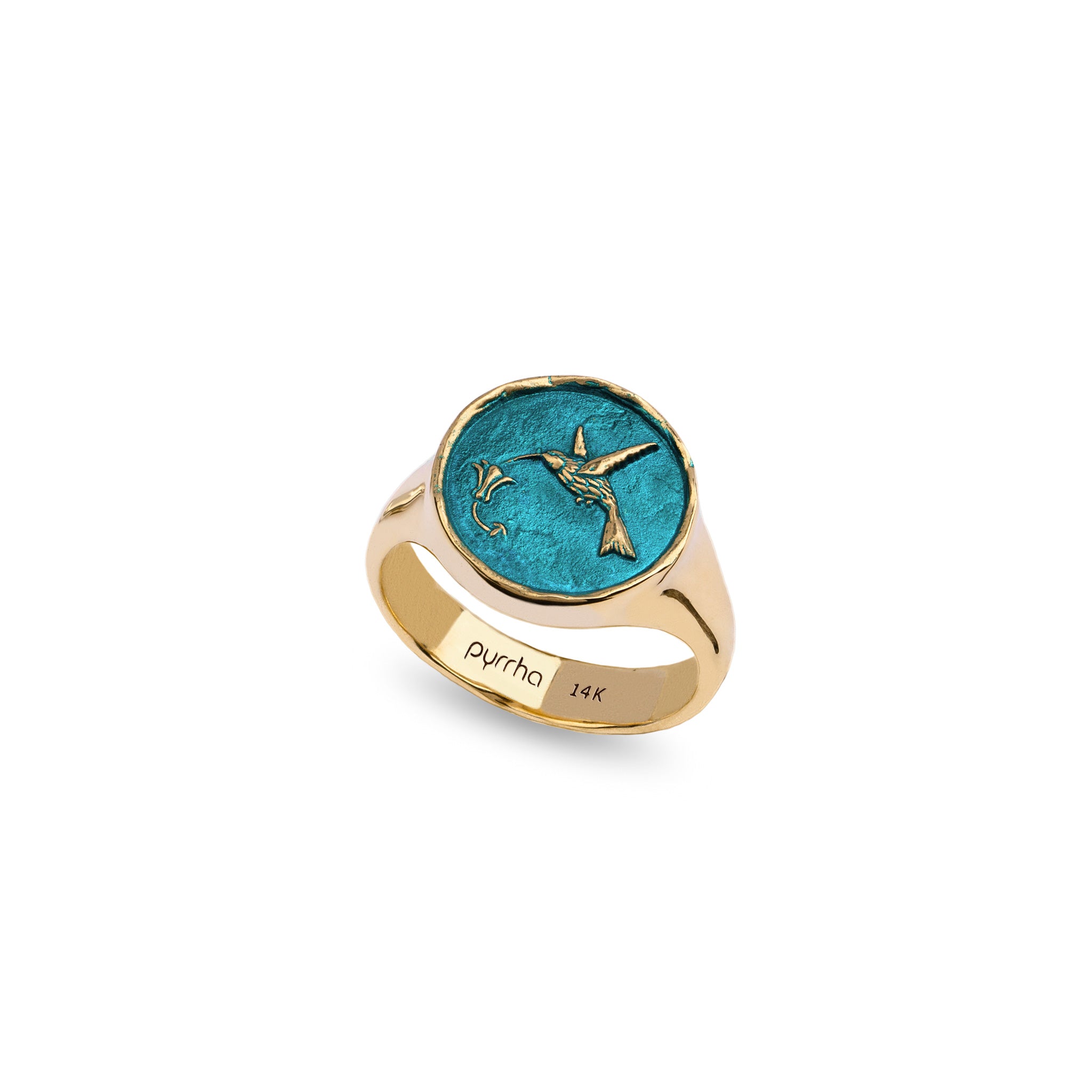 Hummingbird 14K Gold Signet Ring - True Colors