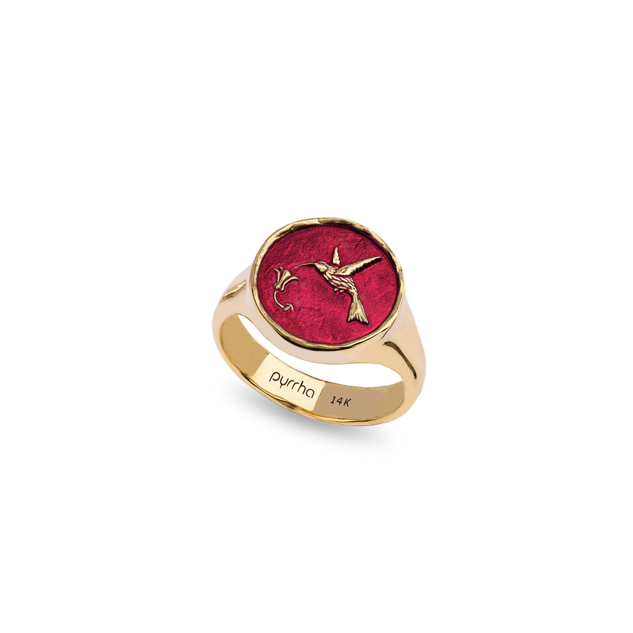 Hummingbird 14K Gold Signet Ring - True Colors