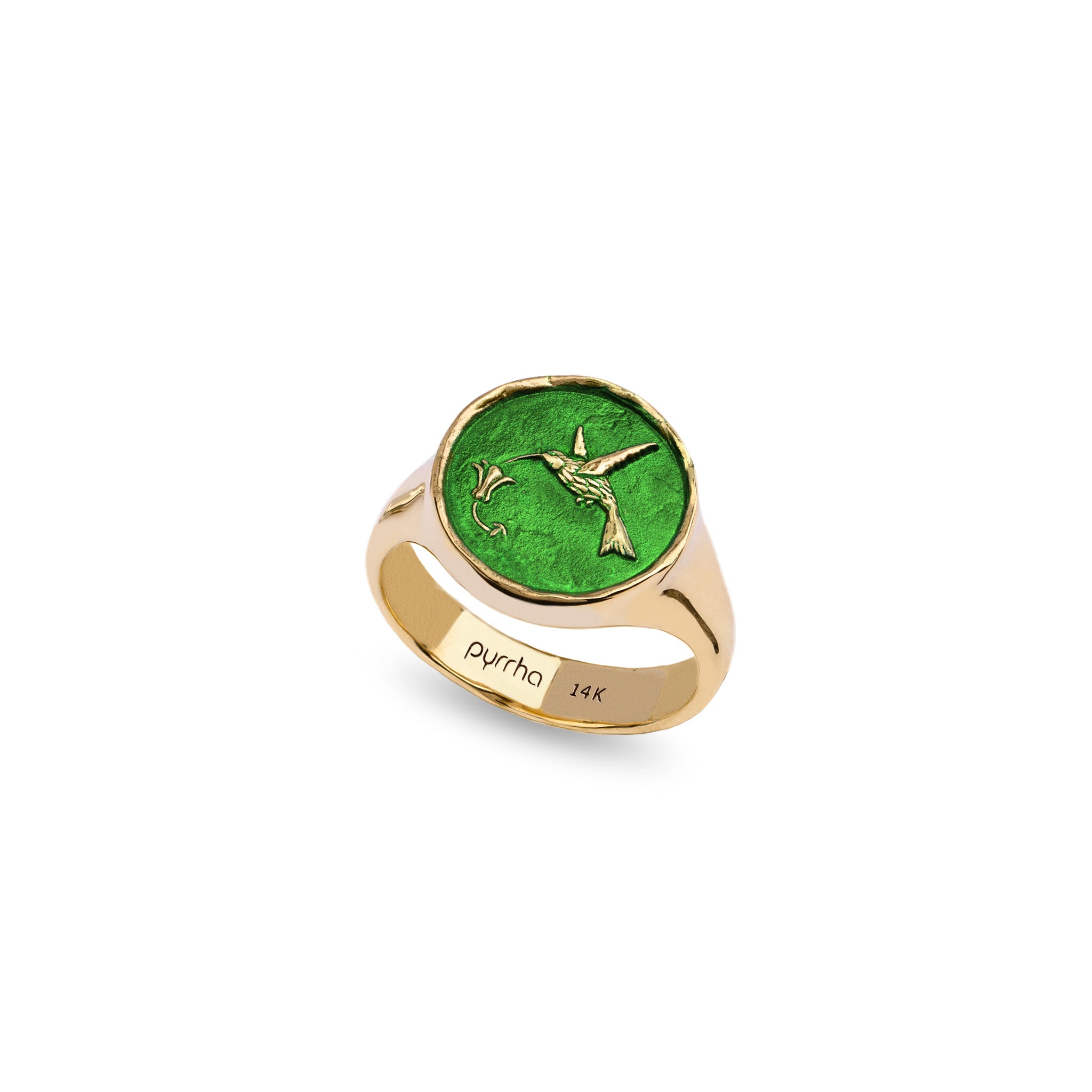 Hummingbird 14K Gold Signet Ring - True Colors