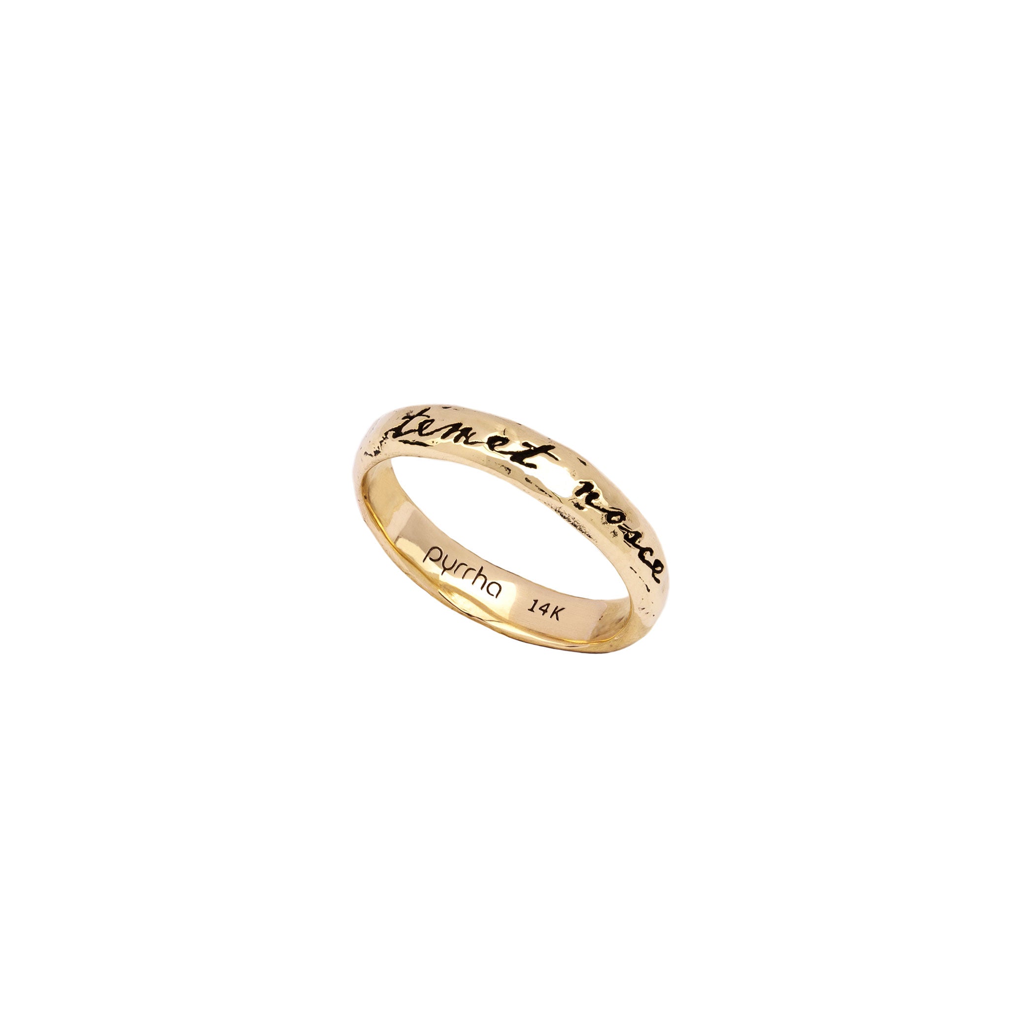 Pyrrha's 14k gold know thyself latin motto poesy ring