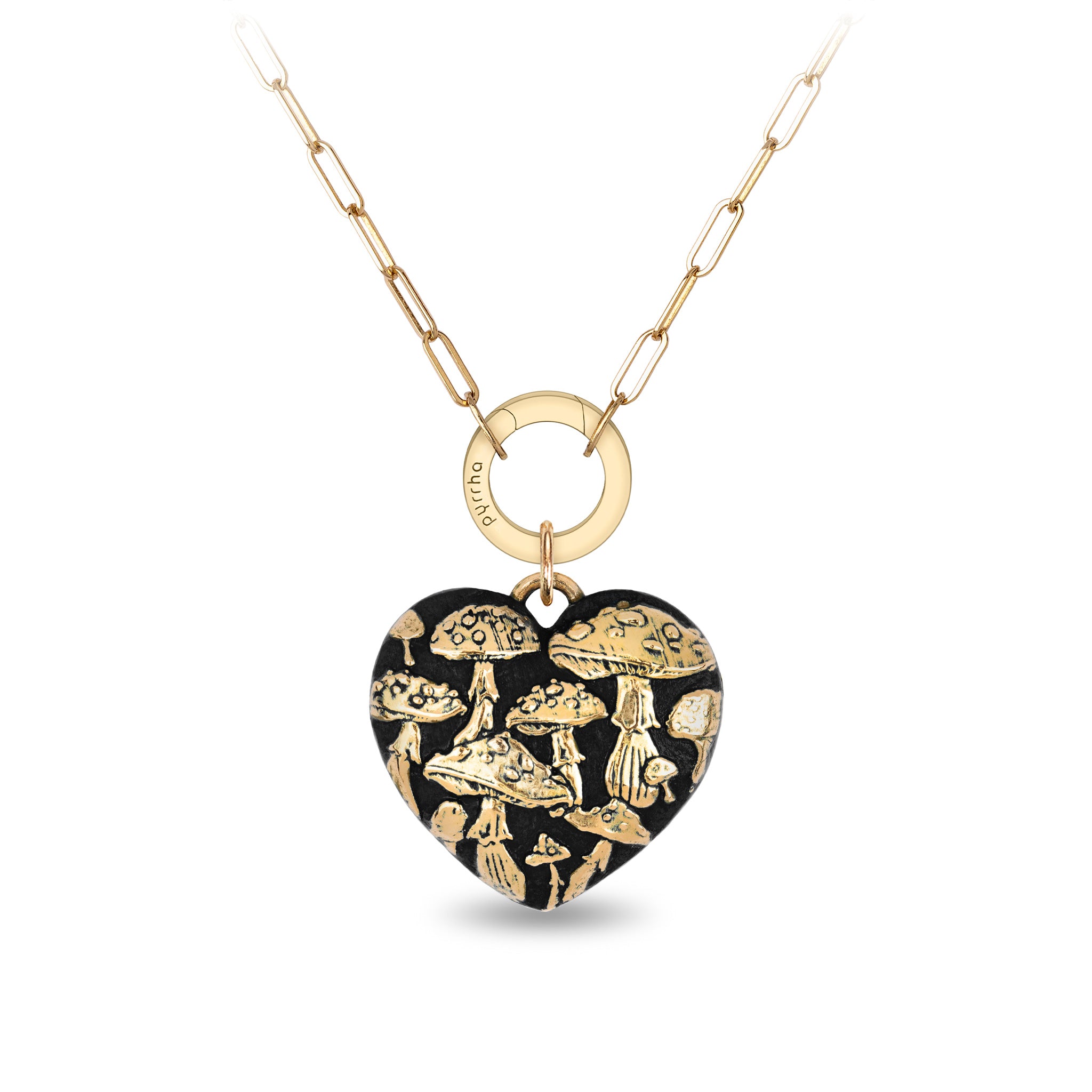 Mushroom 14K Gold Large Puffed Heart Long Link Paperclip Chain Necklac