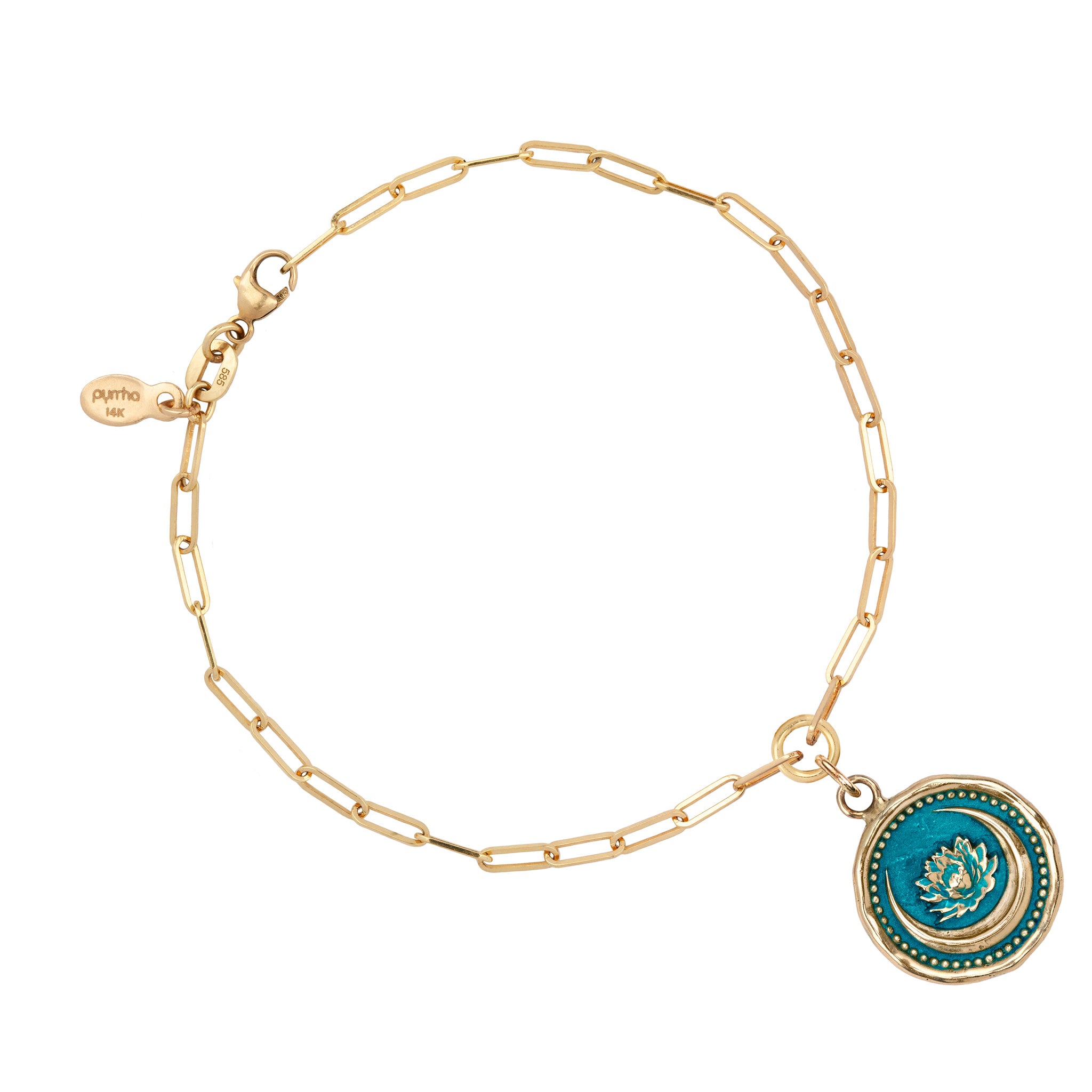 Lotus Flower 14K Gold Long Link Paperclip Chain Bracelet - True Colors