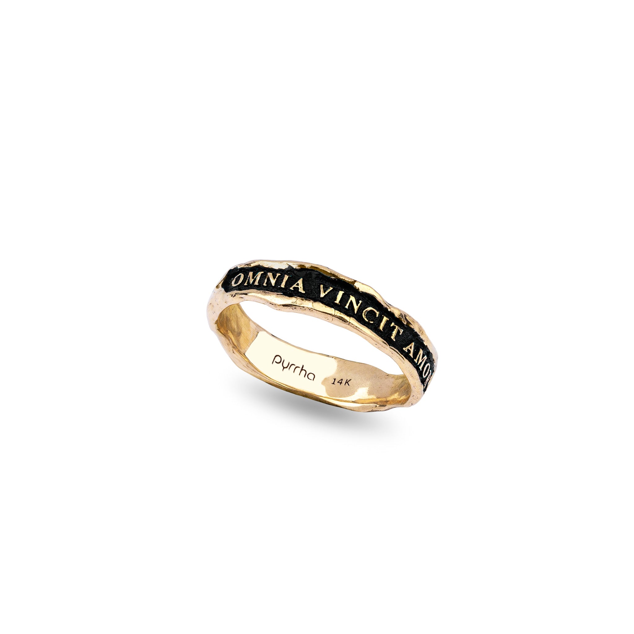 Love Conquers All Narrow 14K Gold Textured Band Ring