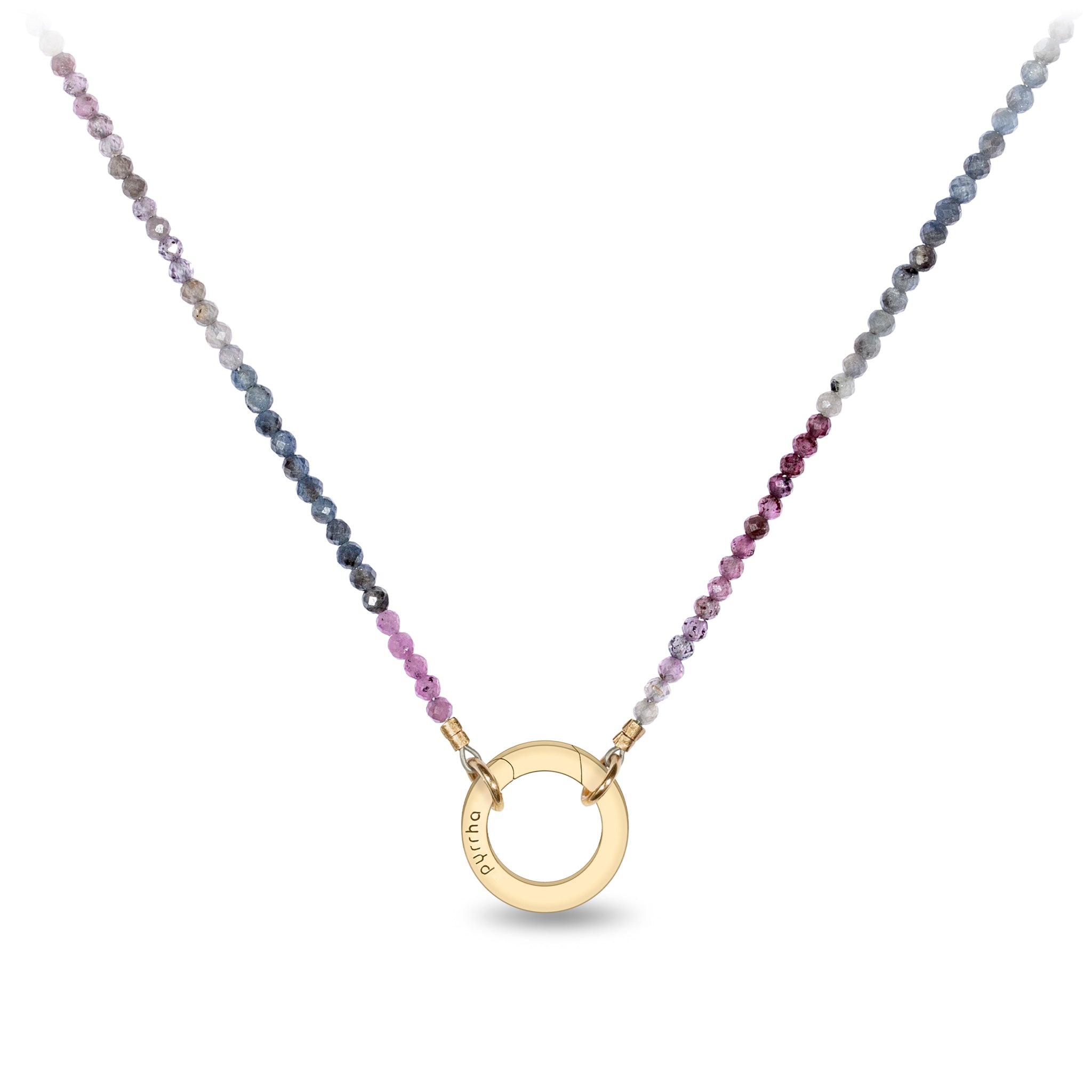 Pink and Teal Sapphire 14K Gold Faceted Stone Choker with Talisman Clip 15