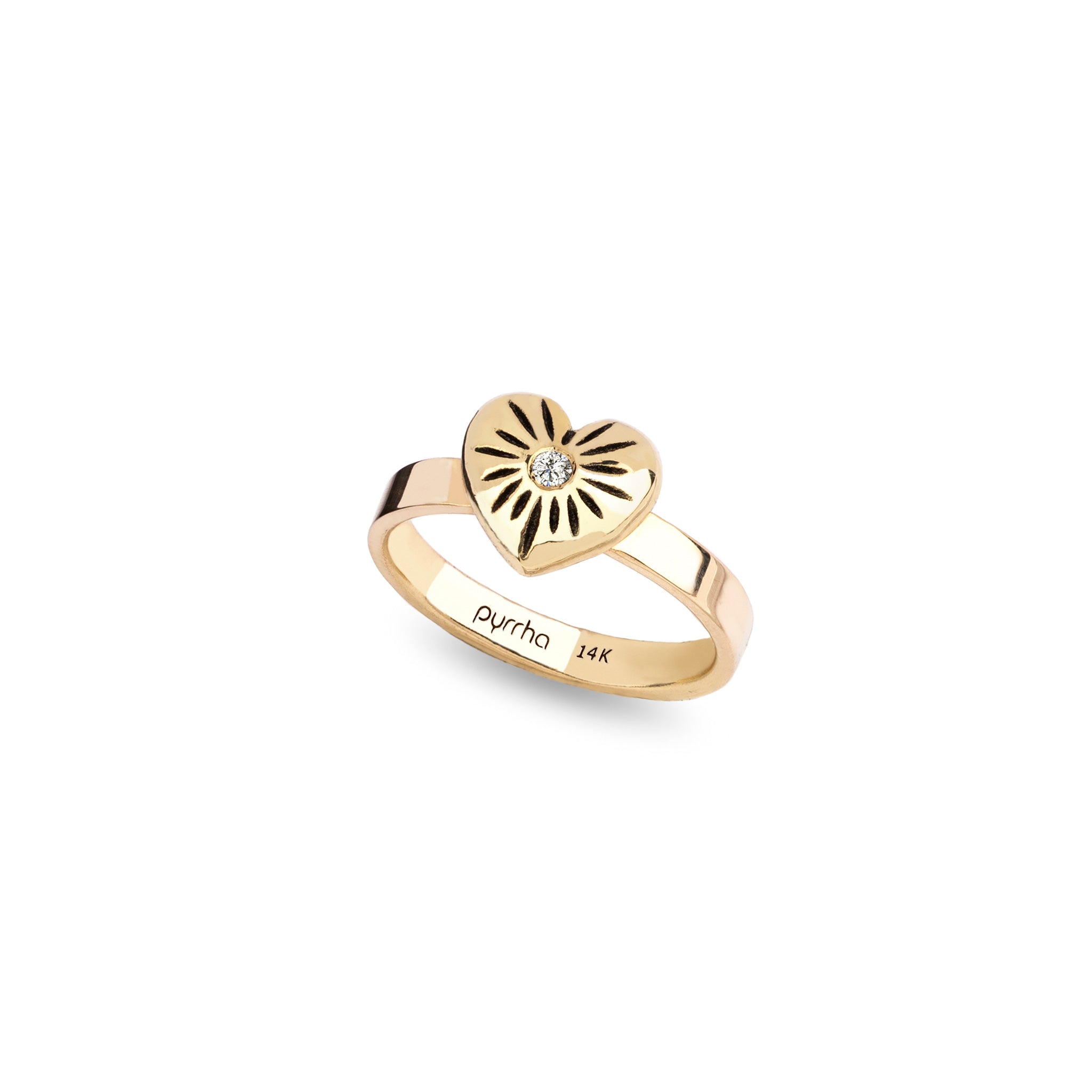 Small 14K Gold Puffed Heart Diamond Set Talisman Ring