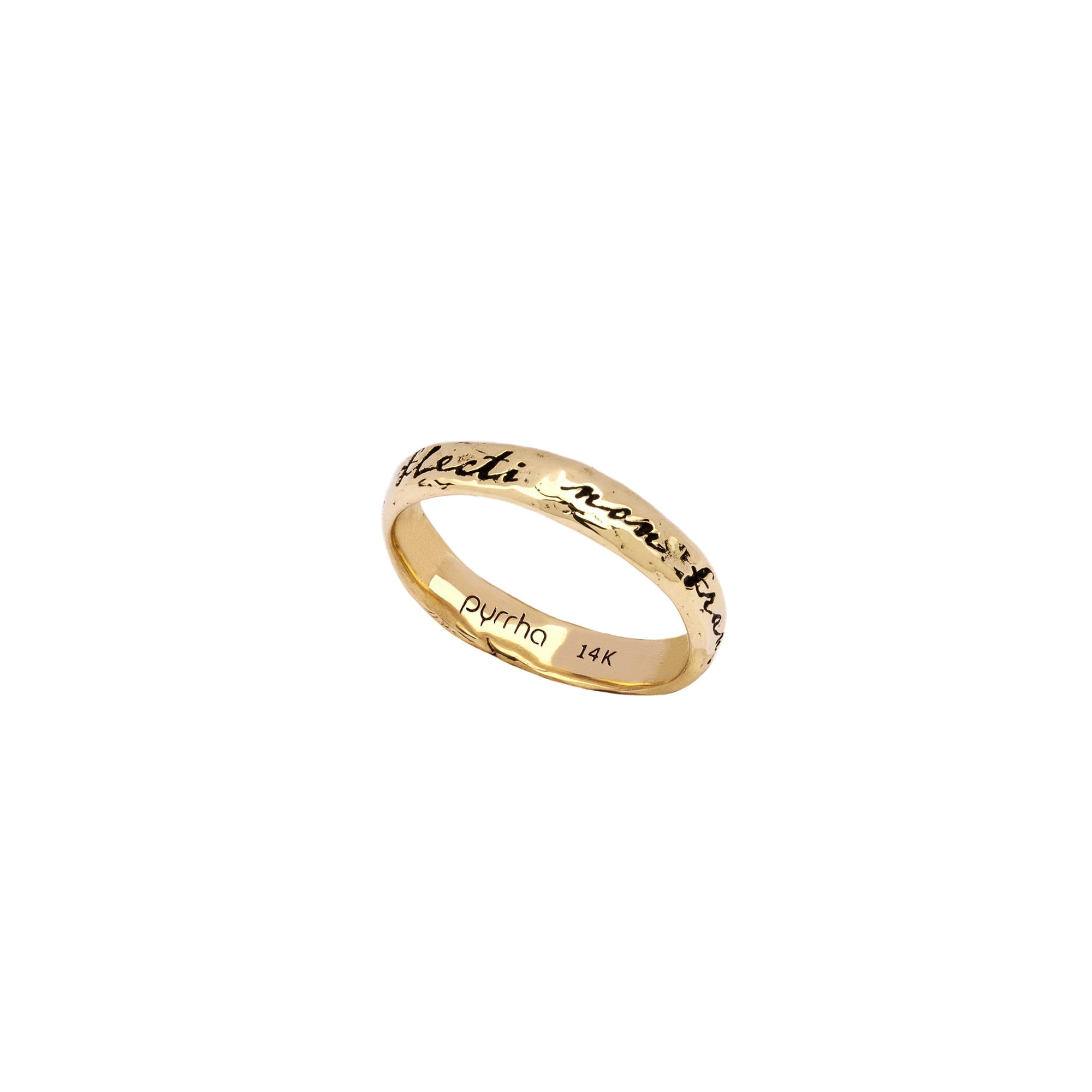 A 14k gold ring engraved with our To Be Bent Not Broken motto.