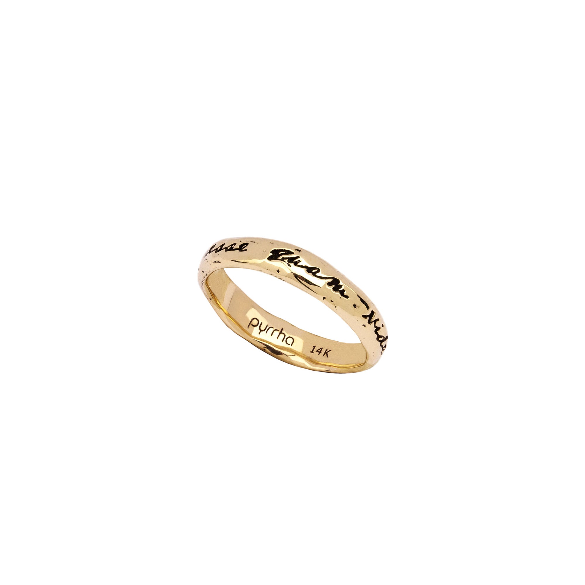 A 14k gold ring engraved with our To Be Rather Than To Seem motto.